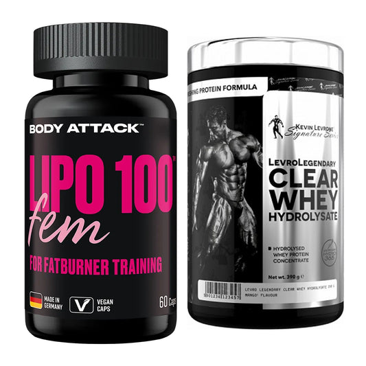 Diät-Duo: Body Attack Lipo 100 Fem + Kevin Levrone Clear Whey – alle enthaltenen Artikel