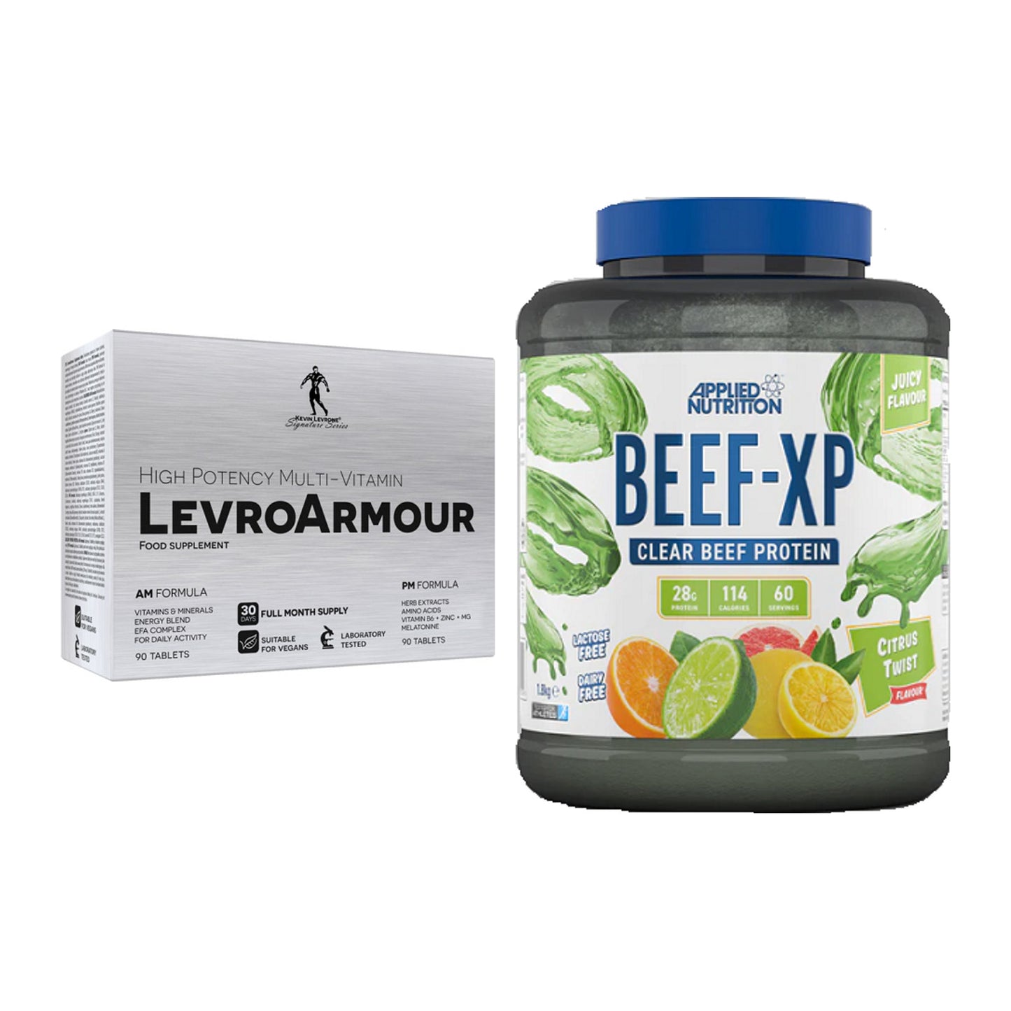 Diät-Duo: Kevin Levrone Levro Armour + Applied Nutrition Clear Beef – alle enthaltenen Artikel