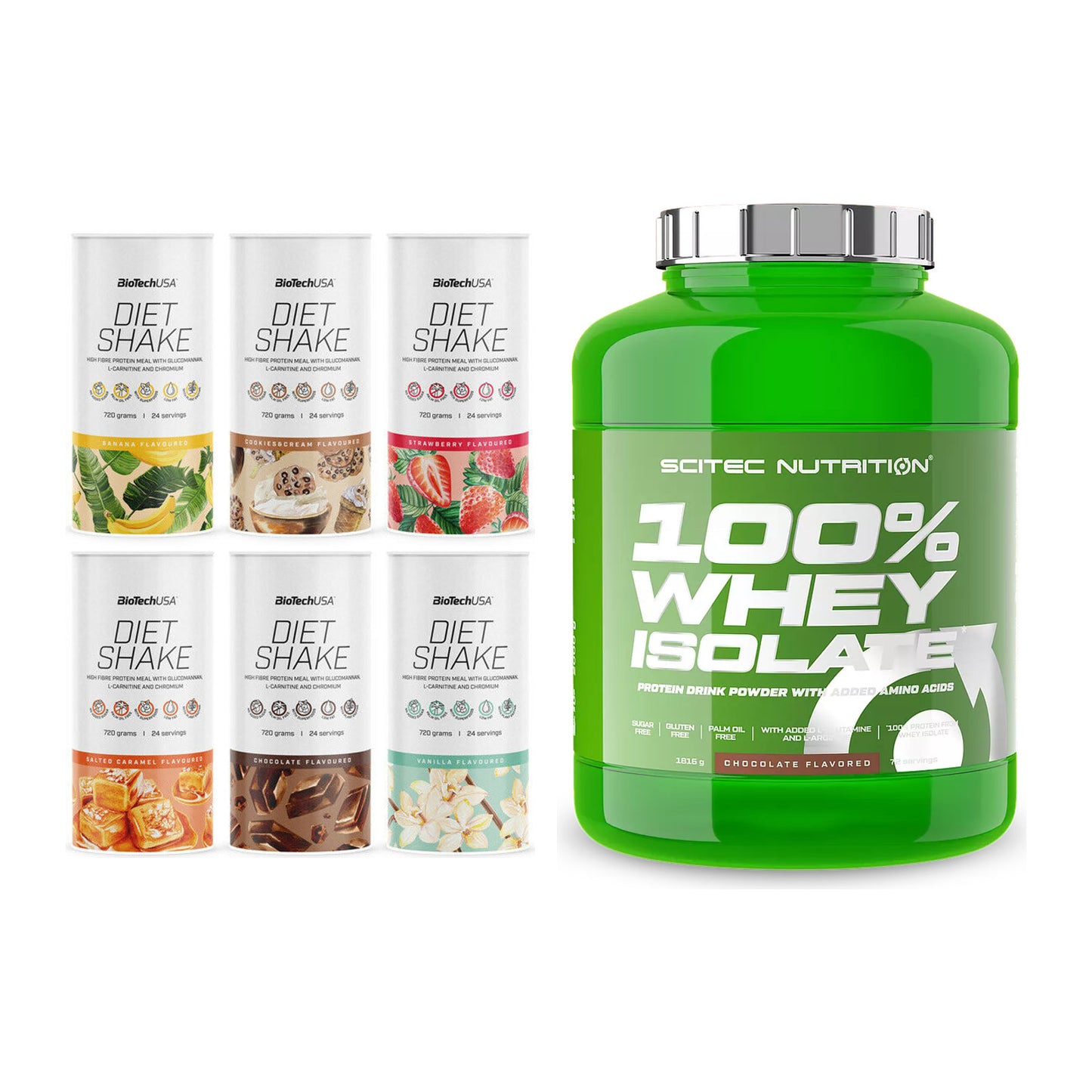 Diät-Duo: BioTech Diet Shake + Scitec Whey Isolate – alle enthaltenen Artikel