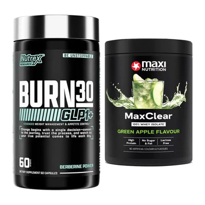 Diät-Duo: Nutrex Burn 30 GLP1+ Control + MaxiNutrition MaxClear 100% – alle enthaltenen Artikel