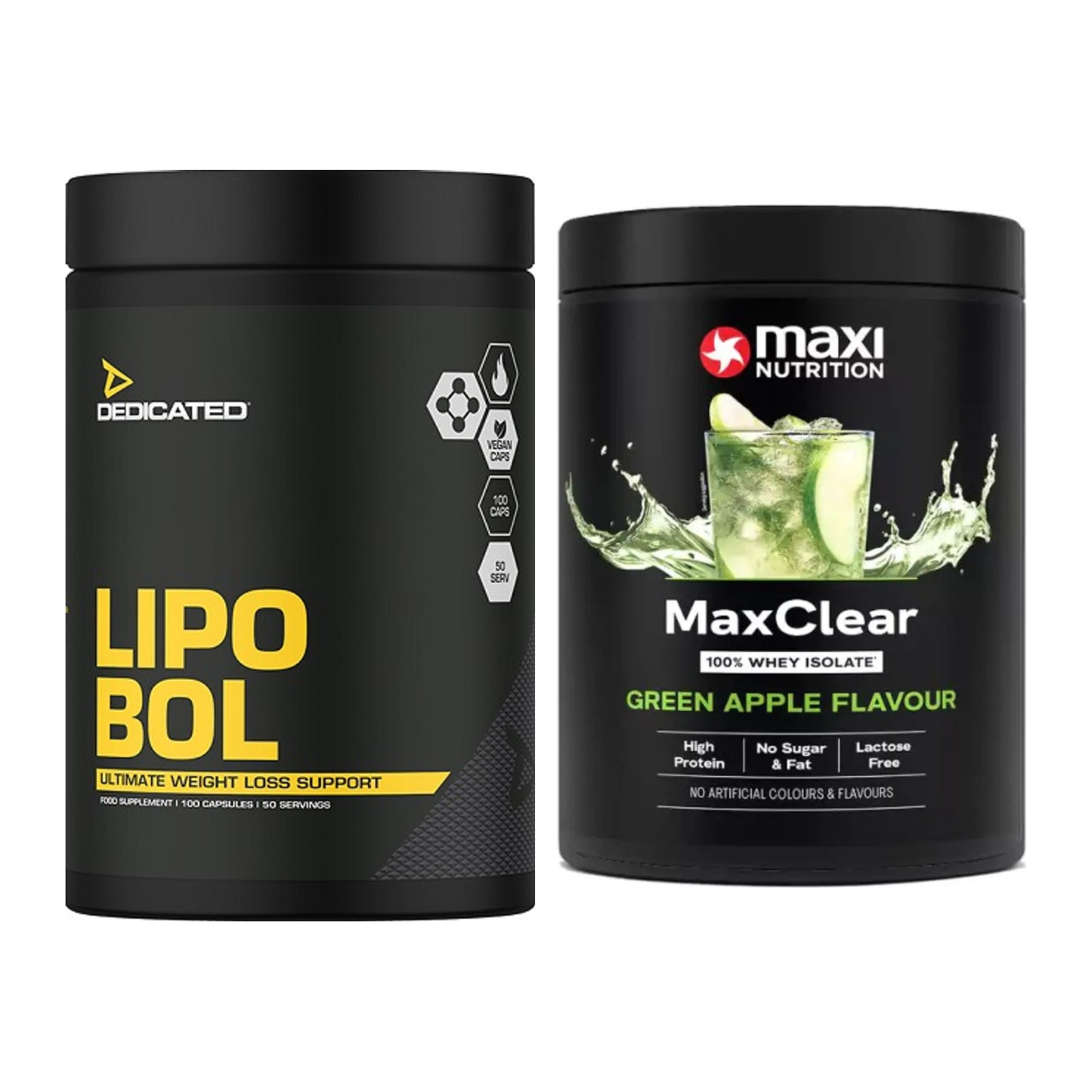 Diät-Duo: Dedicated Lipo-Bol + MaxiNutrition MaxClear 100% Clear – alle enthaltenen Artikel
