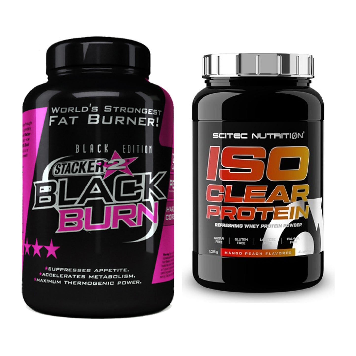 Diät-Duo: Stacker2 Black Burn Fatburner + Scitec IsoClear Protein – alle enthaltenen Artikel