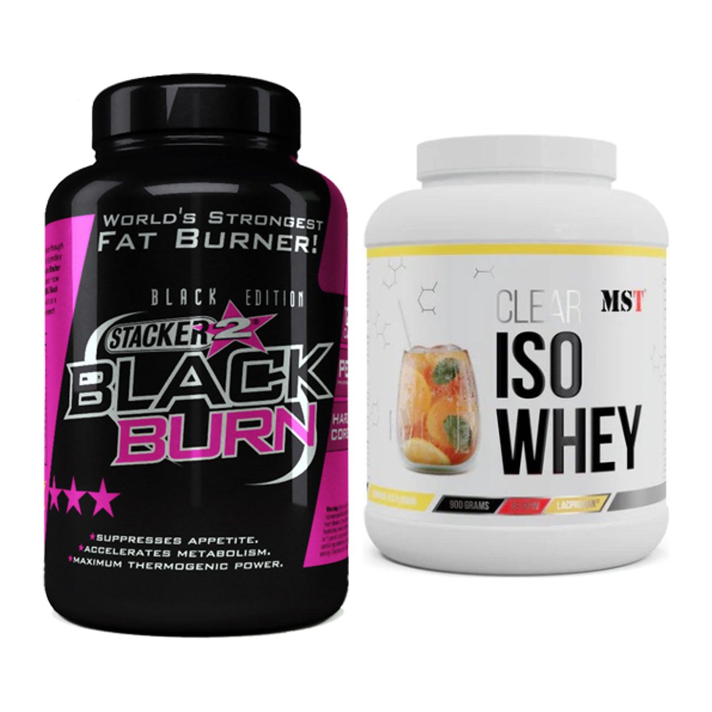 Diät-Duo: Stacker2 Black Burn Fatburner + MST Iso Clear – alle enthaltenen Artikel
