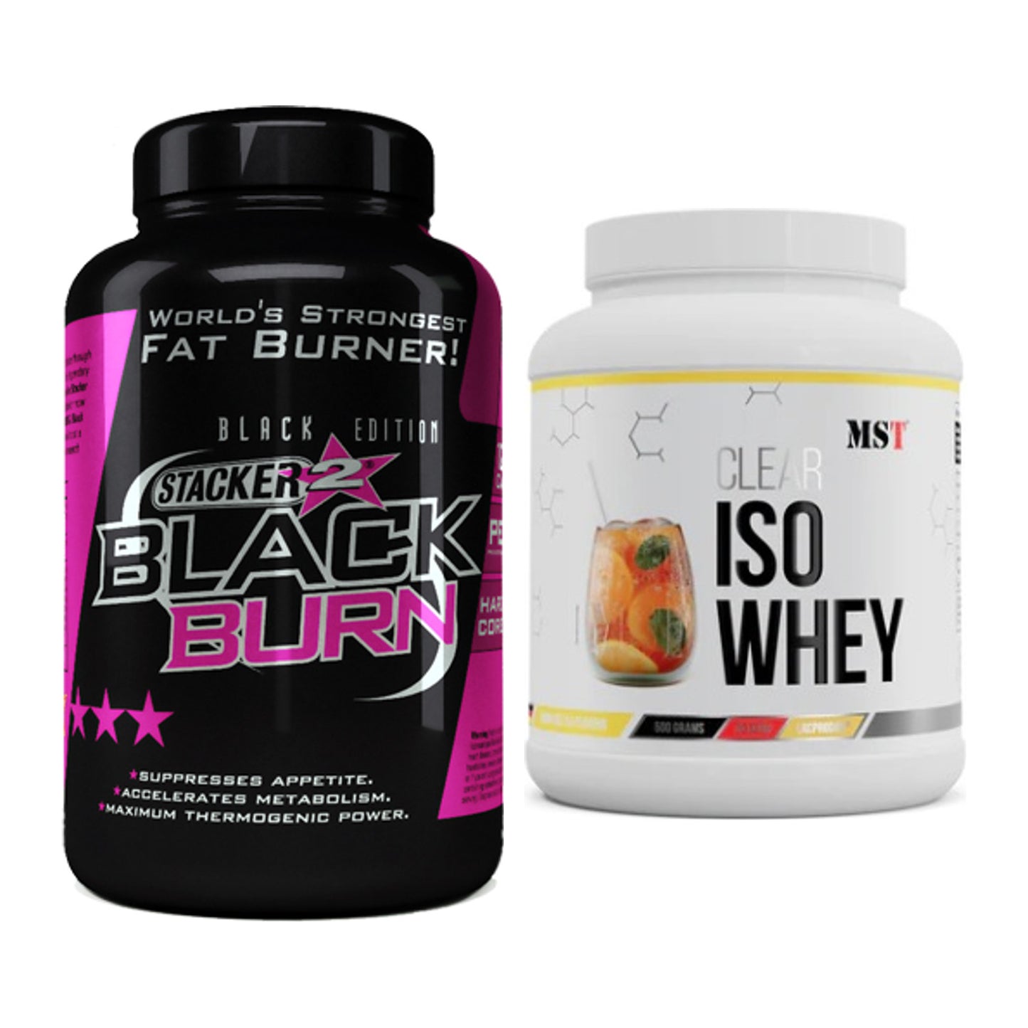 Diät-Duo: Stacker2 Black Burn Fatburner + MST Iso Clear – alle enthaltenen Artikel