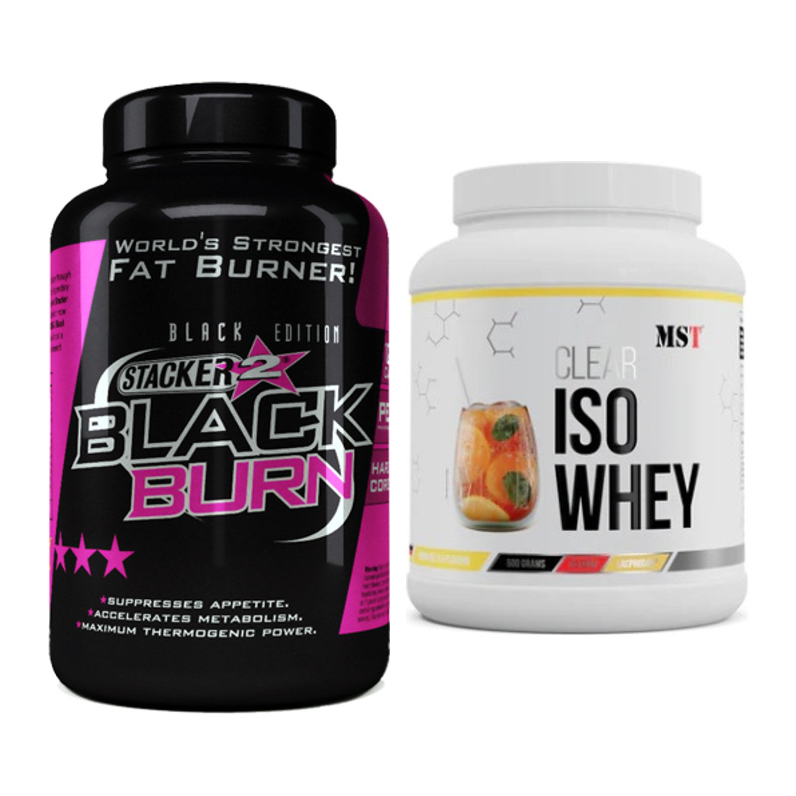 Diät-Duo: Stacker2 Black Burn Fatburner + MST Iso Clear – alle enthaltenen Artikel