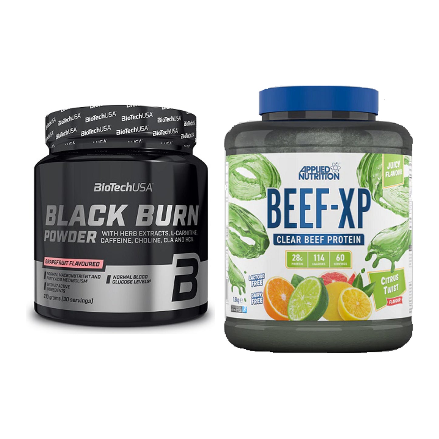 Diät-Duo: BioTech Black Burn Powder + Applied Nutrition Clear Beef XP – alle enthaltenen Artikel