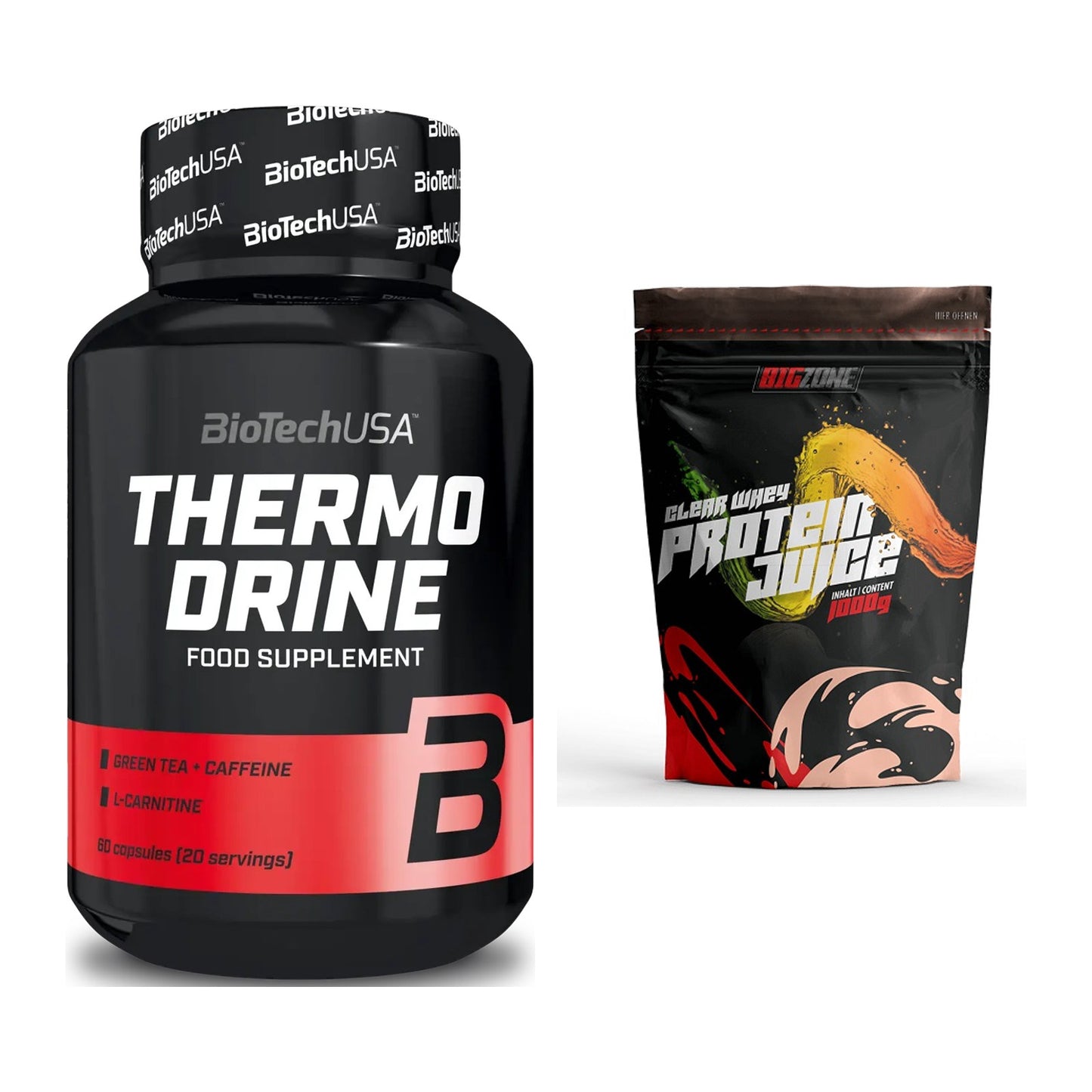 Diät-Duo: BioTech Thermo Drine + Big Zone Clear Whey Protein Juice – alle enthaltenen Artikel