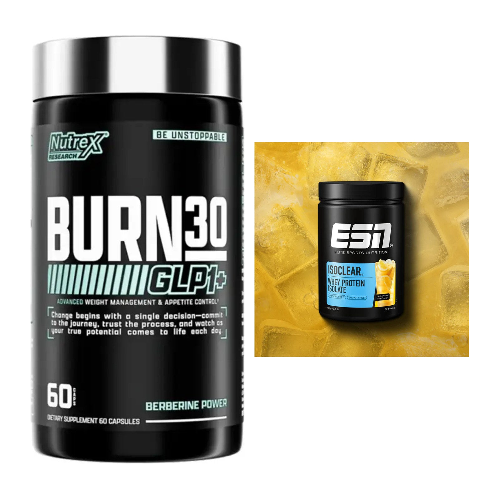 Diät-Duo: Nutrex Burn 30 GLP1+ Control + ESN ISOCLEAR Whey Isolate – alle enthaltenen Artikel