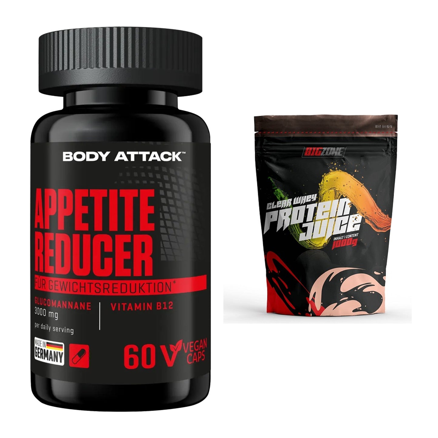 Diät-Duo: Body Attack Appetite Reducer + Big Zone Clear Whey Protein – alle enthaltenen Artikel