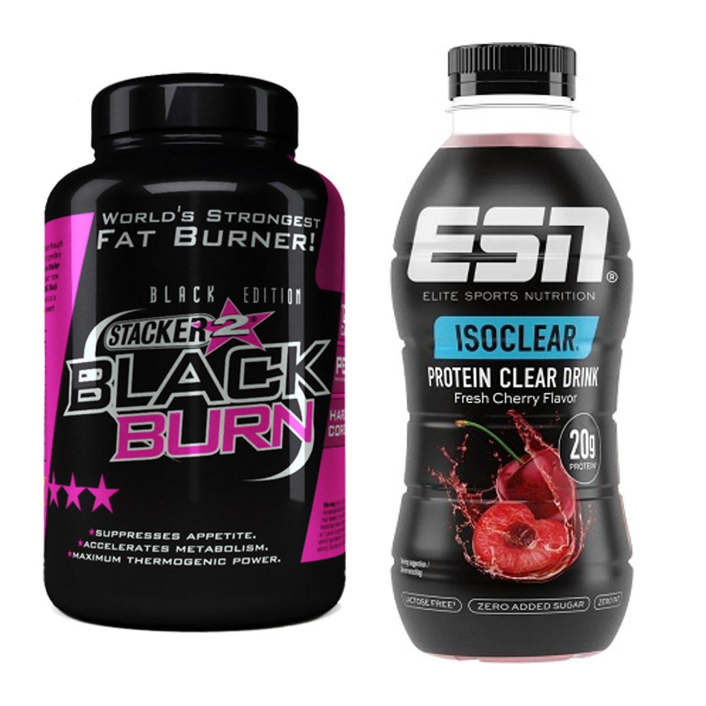 Diät-Duo: Stacker2 Black Burn Fatburner + ESN Isoclear RTD – alle enthaltenen Artikel