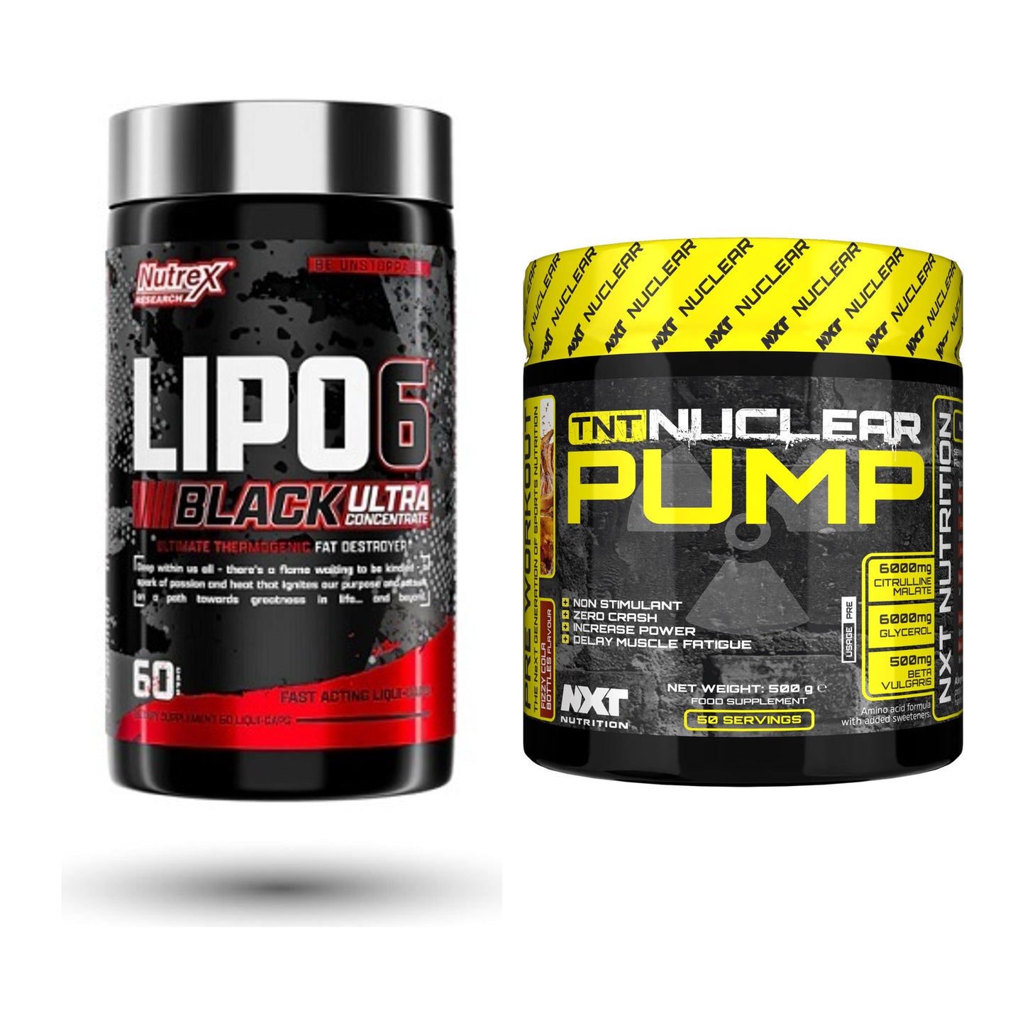 Diät-Duo: Nutrex Lipo 6 black Ultra + NXT Nutrition TNT Nuclear Pump – alle enthaltenen Artikel