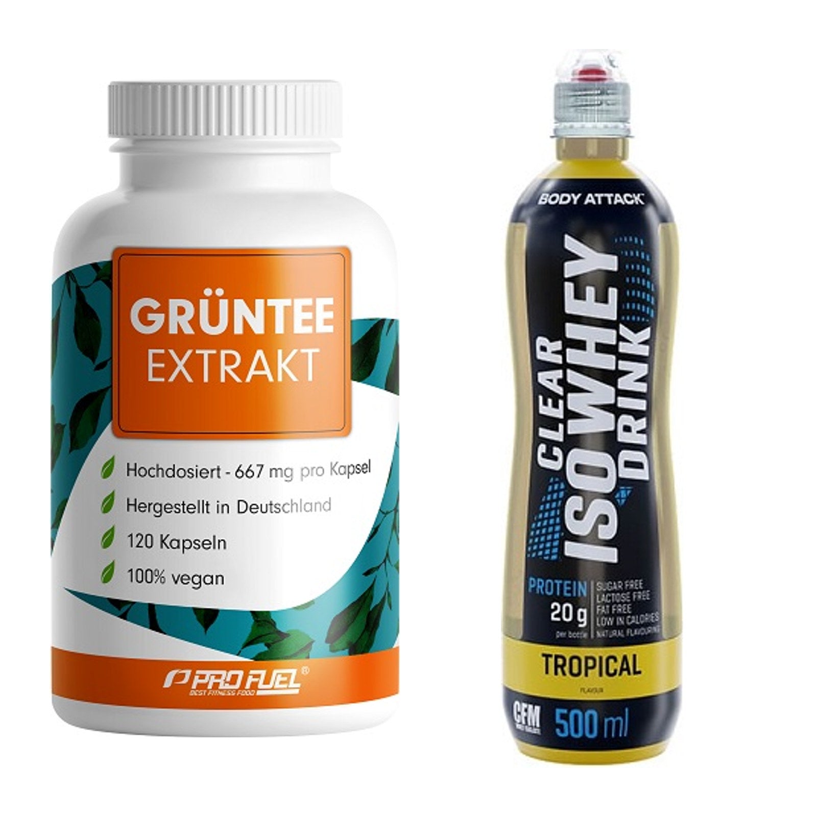 Diät-Duo: ProFuel Grüntee Extrakt + Body Attack Clear Iso Whey Drink – alle enthaltenen Artikel