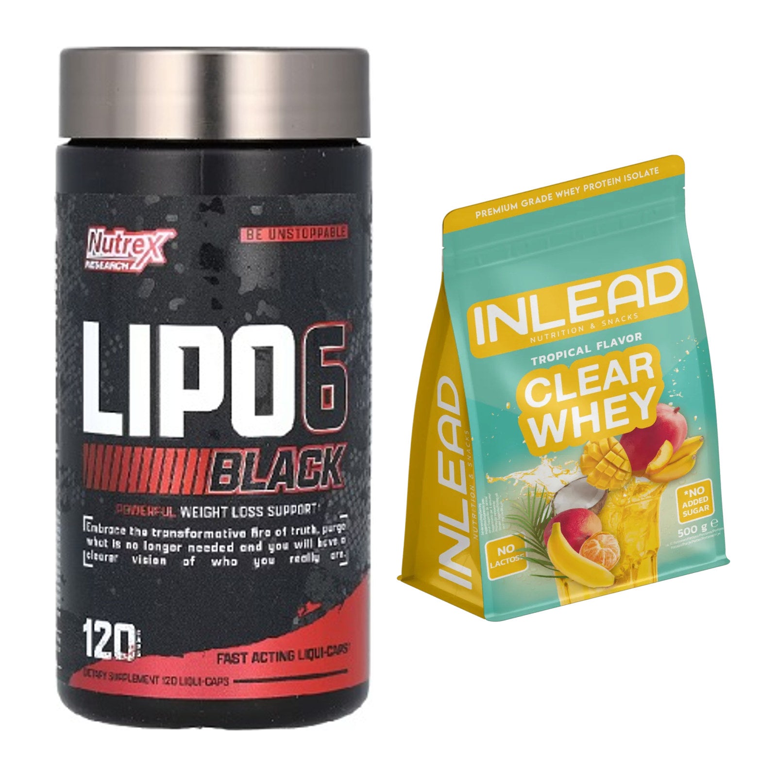 Diät-Duo: Nutrex Lipo 6 black 120 liquid + INLEAD Clear Whey Isolate – alle enthaltenen Artikel