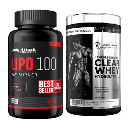 Diät-Duo: Body Attack Lipo 100 (120 Kapsel) + Kevin Levrone Clear Whey – alle enthaltenen Artikel