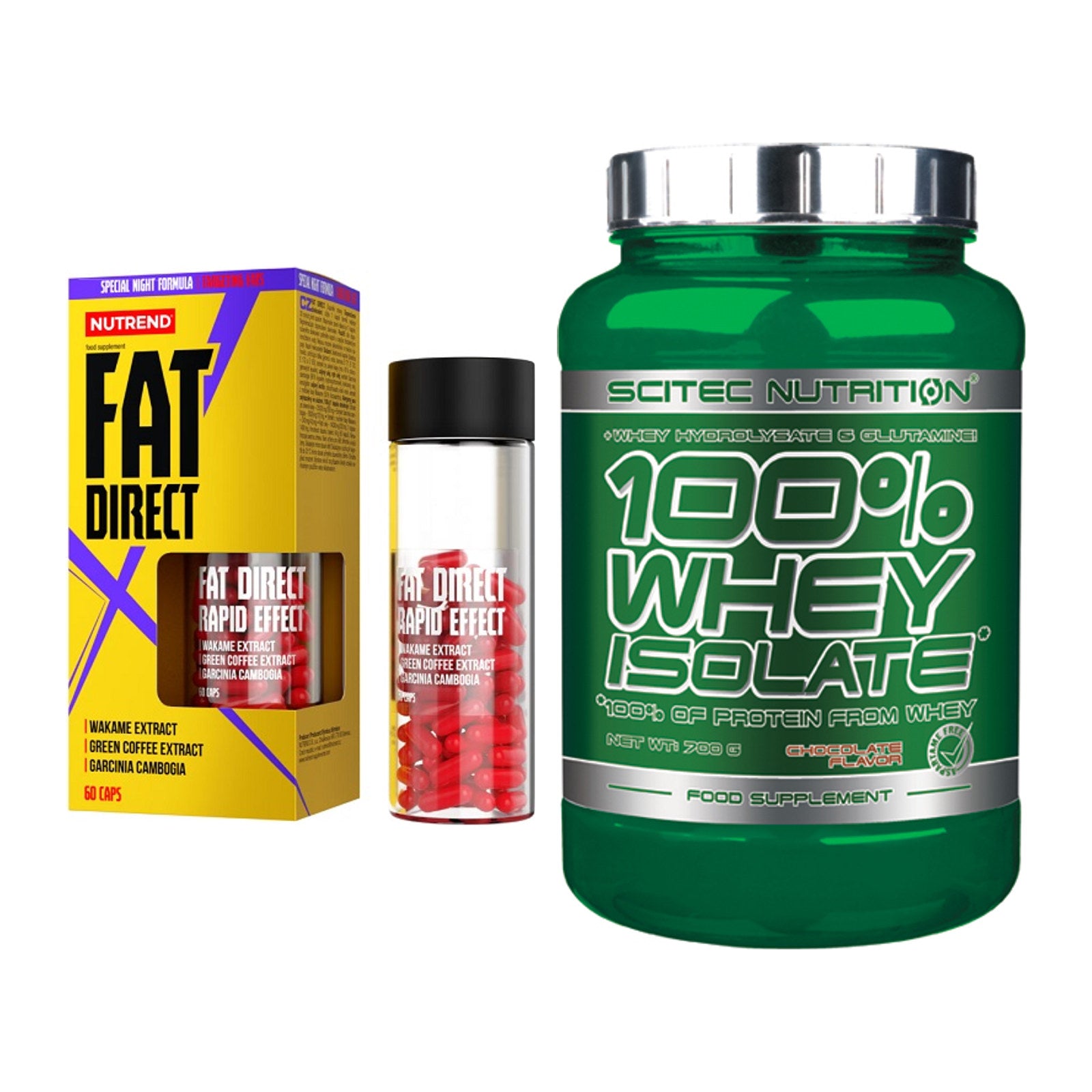 Diät-Duo: Nutrend Fat Direct + Scitec Whey Isolate – alle enthaltenen Artikel