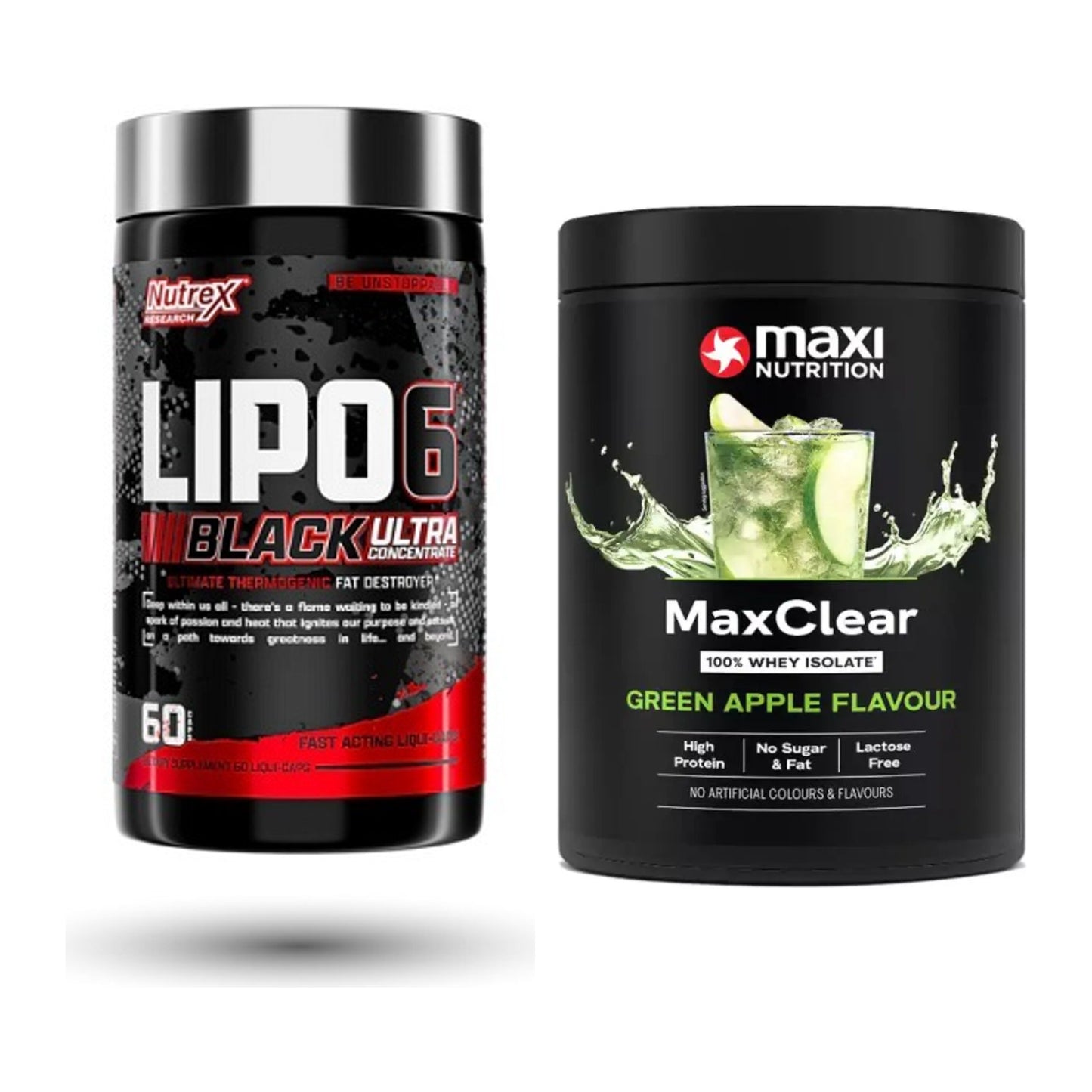 Diät-Duo: Nutrex Lipo 6 black Ultra + MaxiNutrition MaxClear 100% – alle enthaltenen Artikel