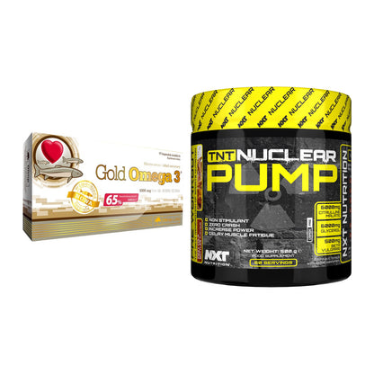 Diät-Duo: Olimp Omega 3 Gold Edition + NXT Nutrition TNT Nuclear Pump – alle enthaltenen Artikel