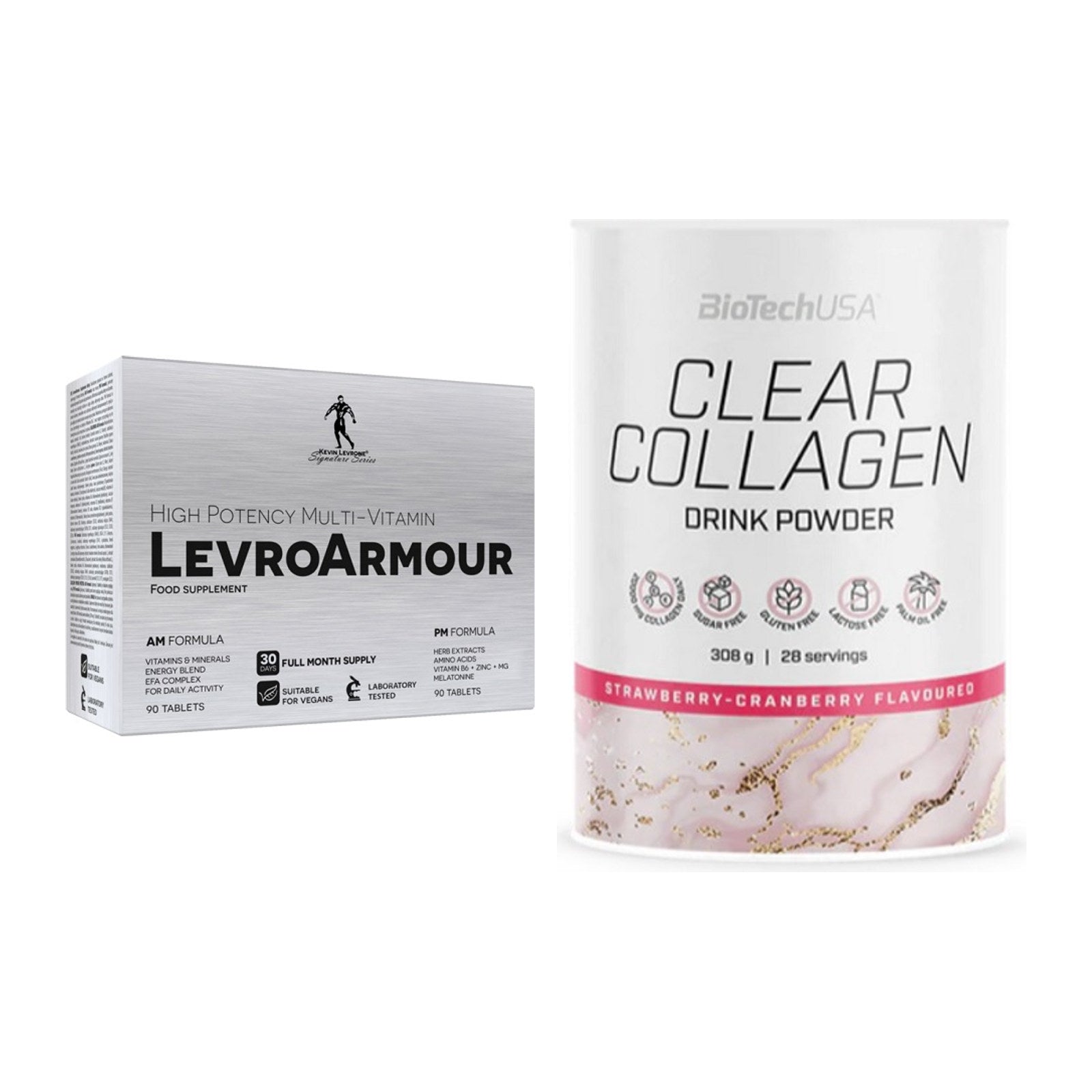 Diät-Duo: Kevin Levrone Levro Armour (AM/PM) + BioTech Clear Collagen – alle enthaltenen Artikel