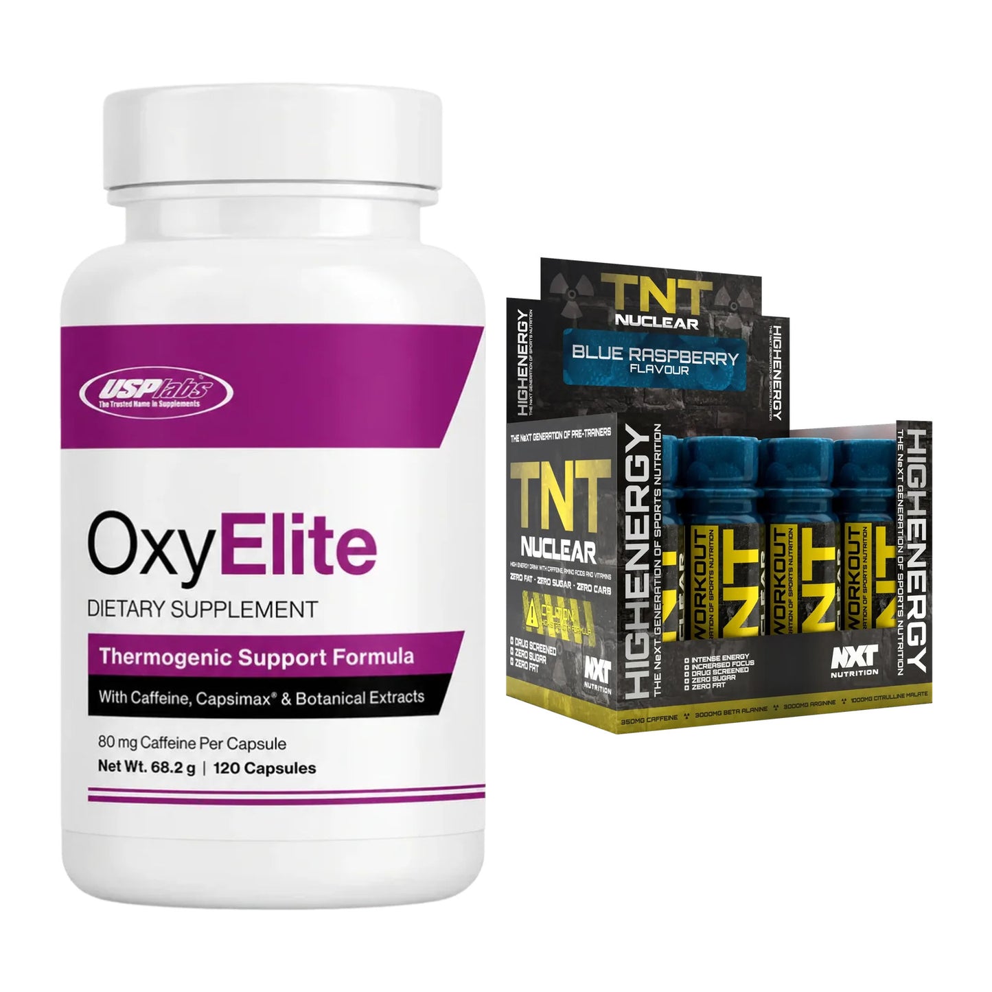 Diät-Duo: USP Labs OxyElite Pro + NXT Nutrition TNT Nuclear Shots – alle enthaltenen Artikel