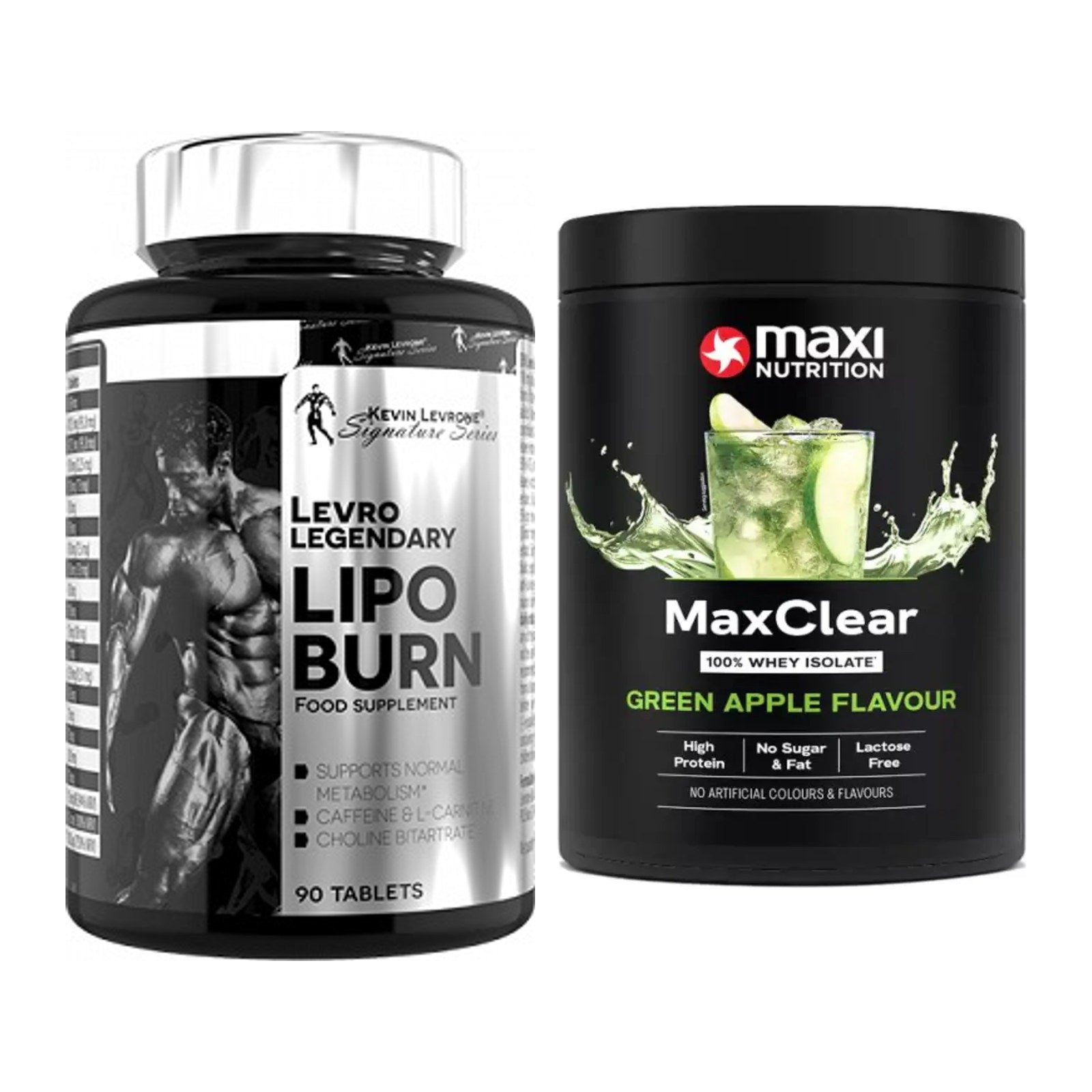 Diät-Duo: Kevin Levrone Lipo Burn + MaxiNutrition MaxClear 100% Clear – alle enthaltenen Artikel