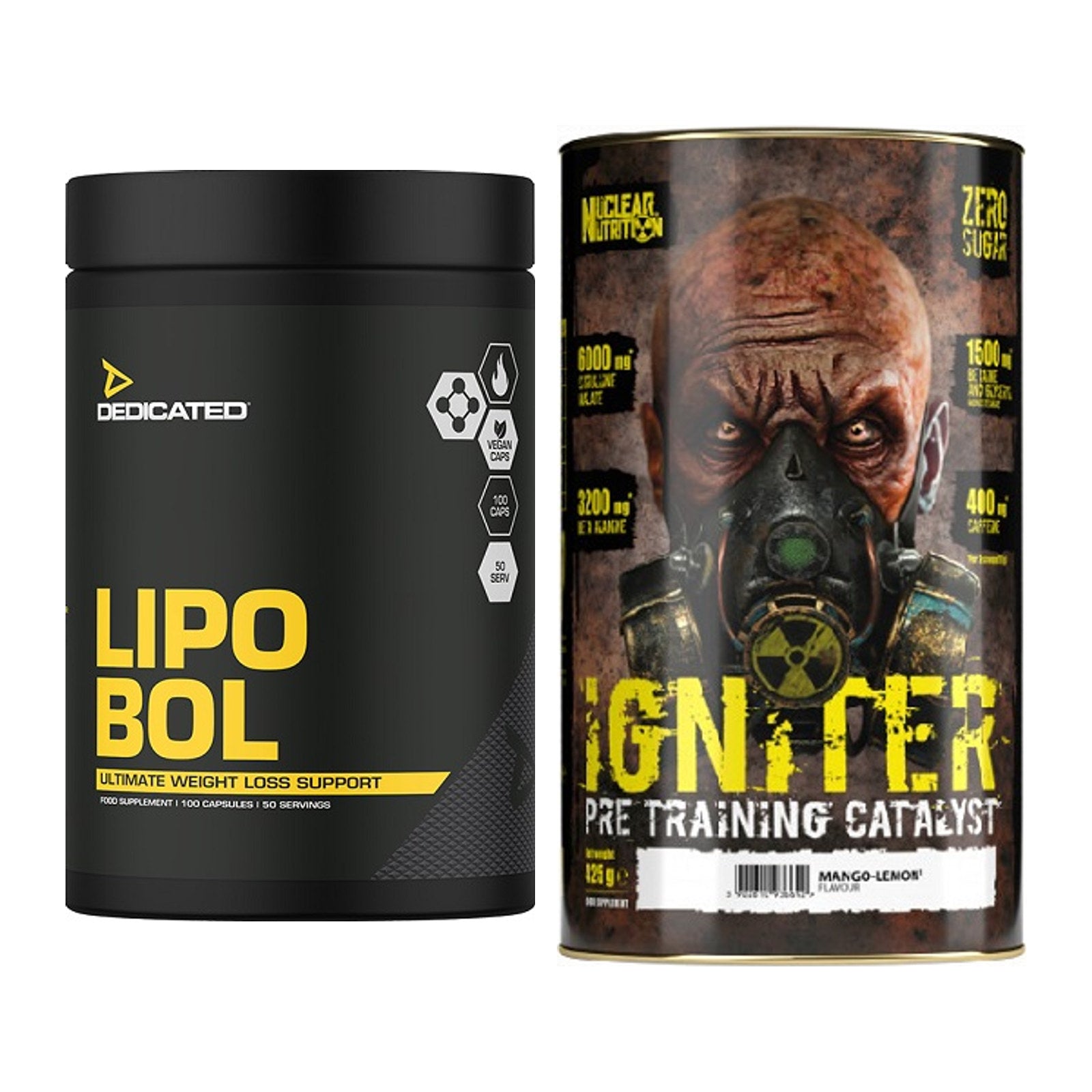 Diät-Duo: Dedicated Lipo-Bol + Nuclear Nutrition IGNITER Booster – alle enthaltenen Artikel
