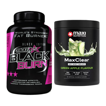 Diät-Duo: Stacker2 Black Burn + MaxiNutrition MaxClear 100% – alle enthaltenen Artikel