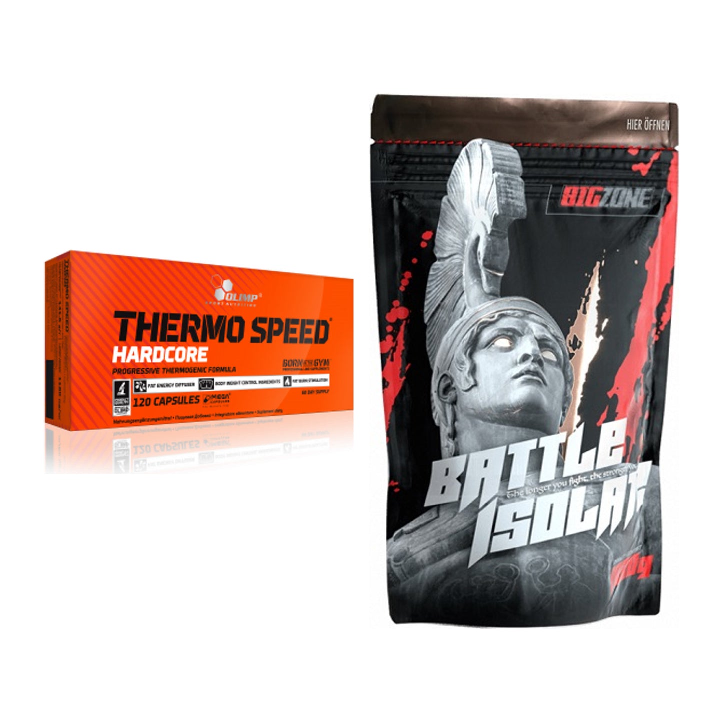 Diät-Duo: Olimp Thermo Speed Hardcore Mega + Big Zone Battle Isolate – alle enthaltenen Artikel
