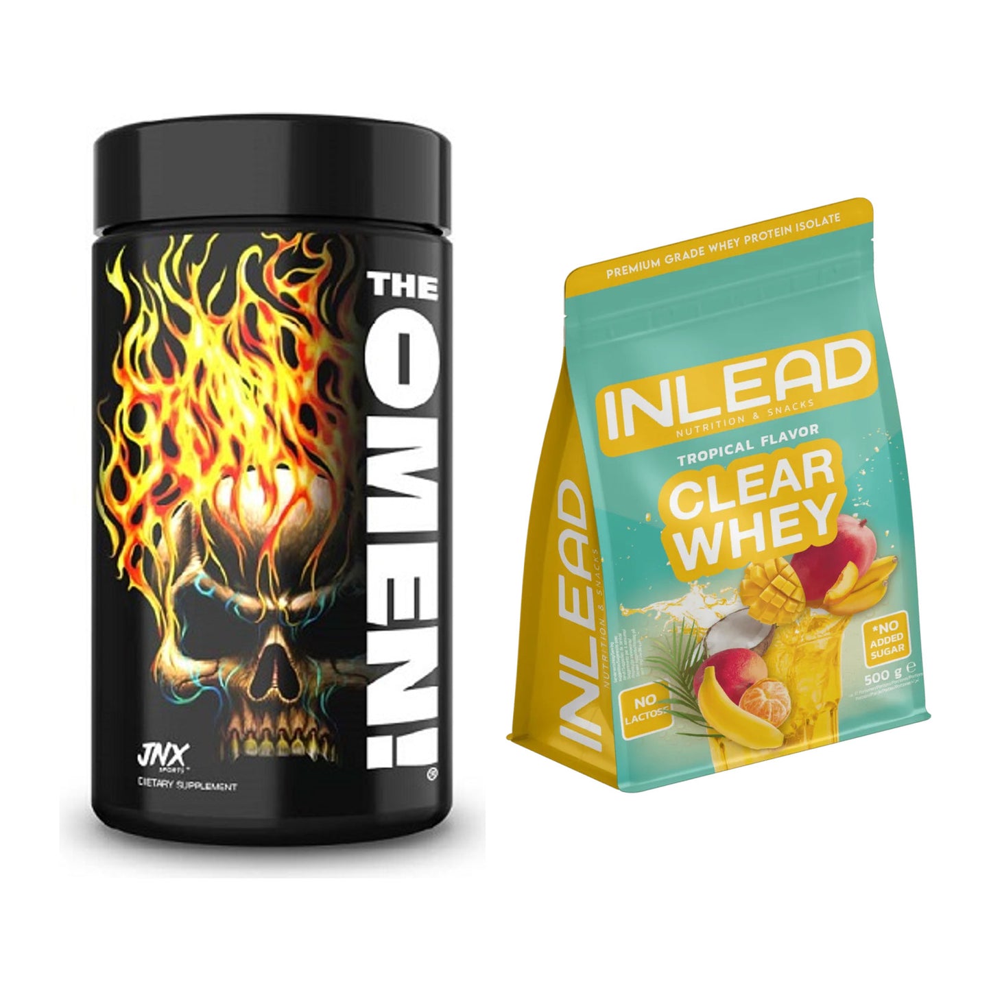Diät-Duo: JNX Sports The Omen! 100 Kaps. + INLEAD Clear Whey Isolate – alle enthaltenen Artikel