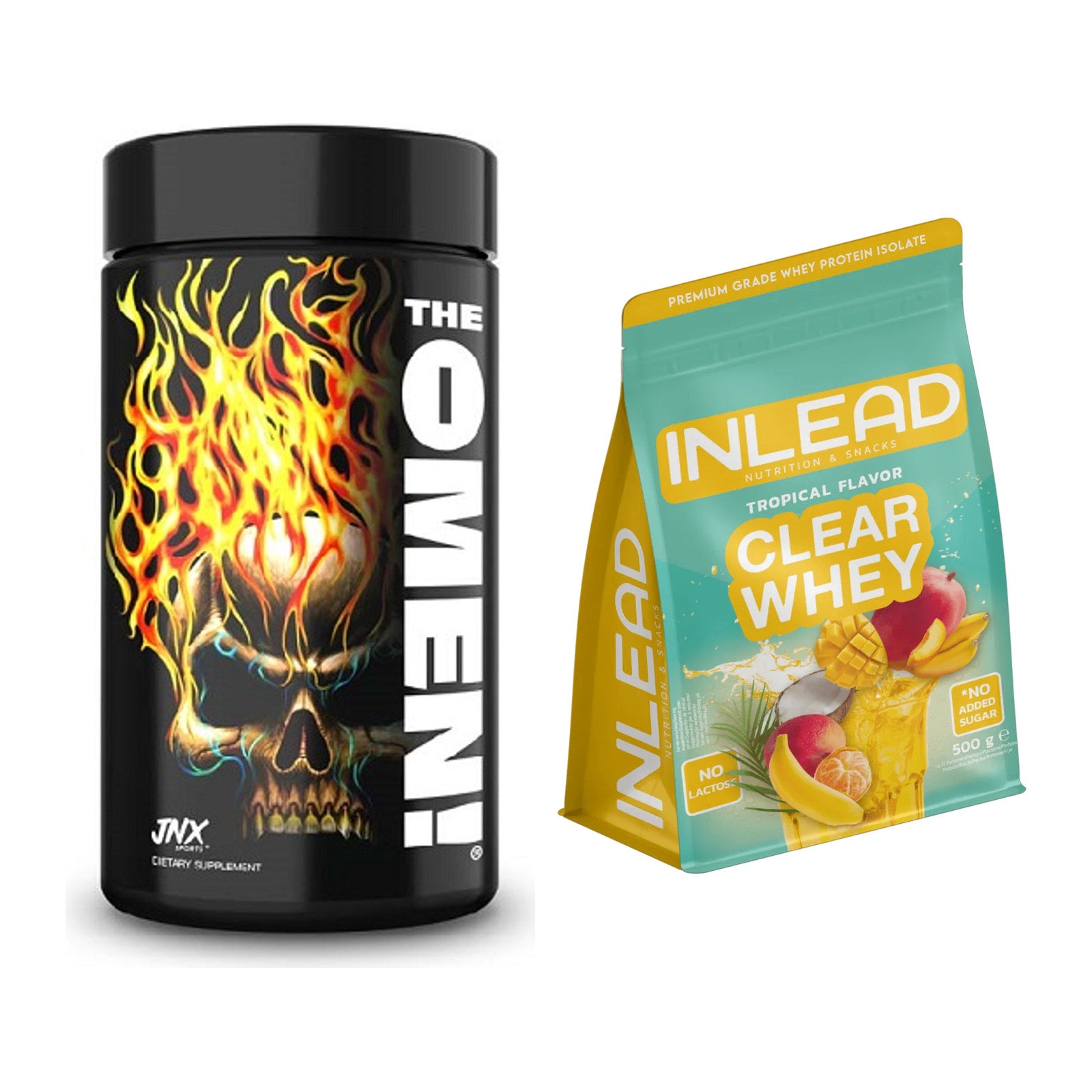 Diät-Duo: JNX Sports The Omen! 100 Kaps. + INLEAD Clear Whey Isolate – alle enthaltenen Artikel