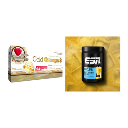 Diät-Duo: Olimp Omega 3 Gold Edition + ESN ISOCLEAR Whey Isolate – alle enthaltenen Artikel