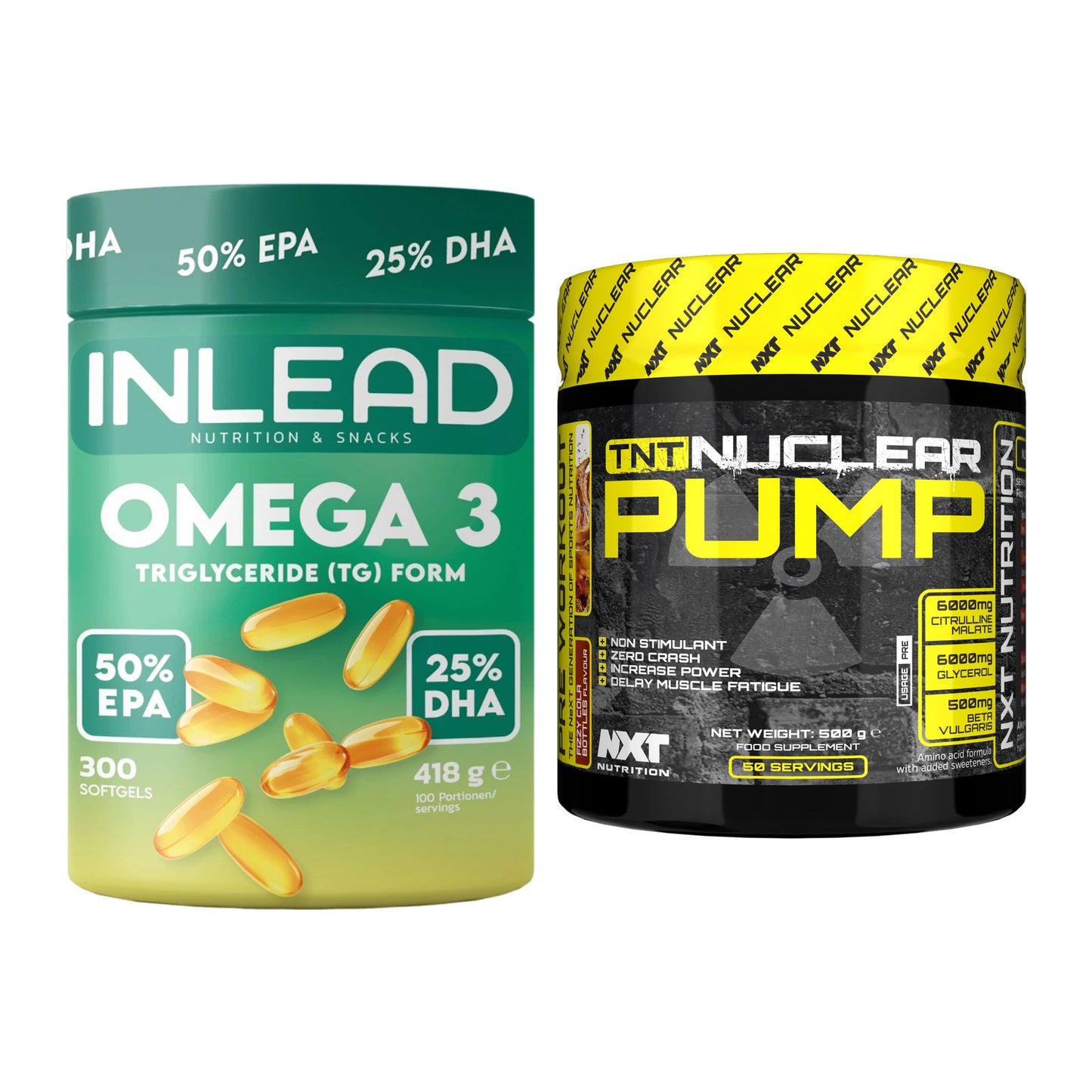 Diät-Duo: INLEAD Omega-3 + NXT Nutrition TNT Nuclear Pump – alle enthaltenen Artikel