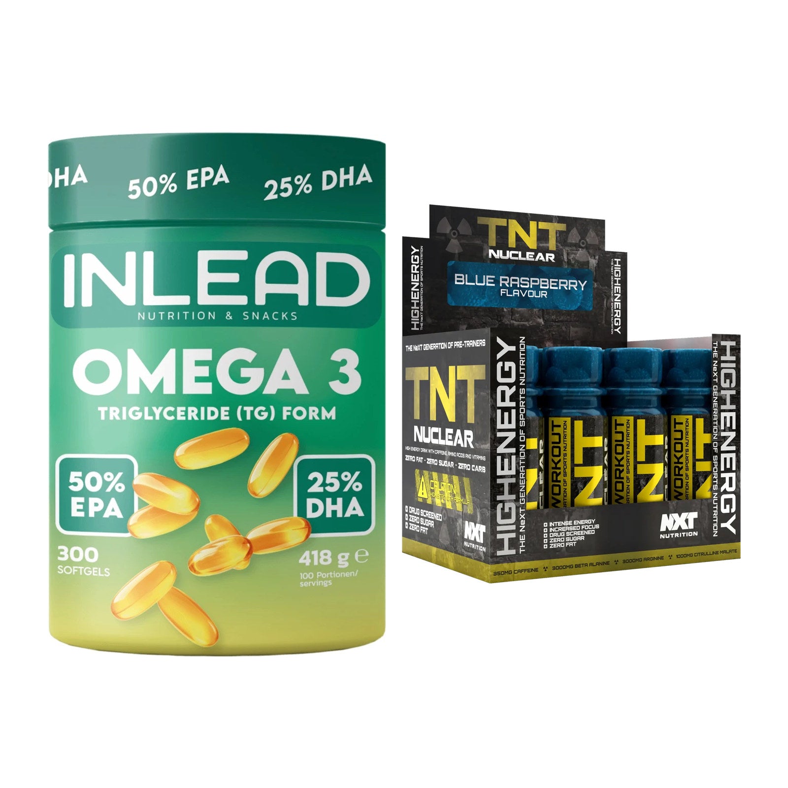 Diät-Duo: INLEAD Omega-3 + NXT Nutrition TNT Nuclear Shots – alle enthaltenen Artikel