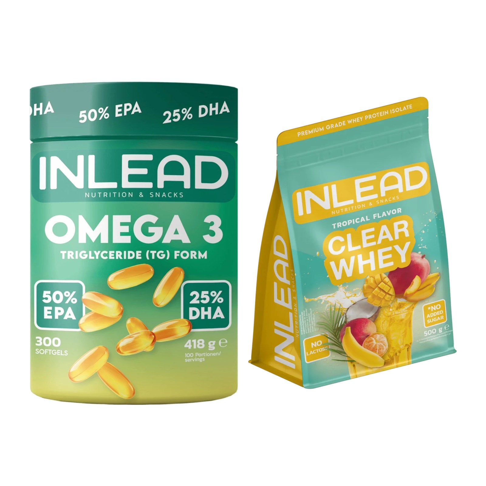Diät-Duo: INLEAD Omega-3 + INLEAD Clear Whey Isolate – alle enthaltenen Artikel