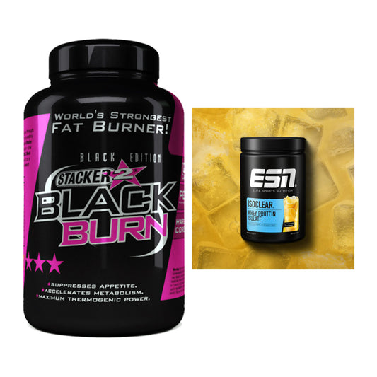 Diät-Duo: Stacker2 Black Burn Fatburner + ESN ISOCLEAR Whey Isolate – alle enthaltenen Artikel
