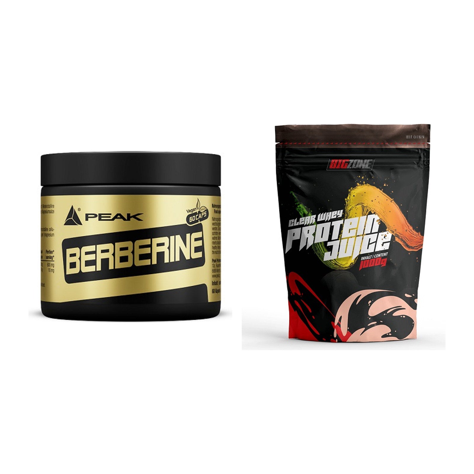 Diät-Duo: Peak Berberine + Big Zone Clear Whey Protein Juice – alle enthaltenen Artikel