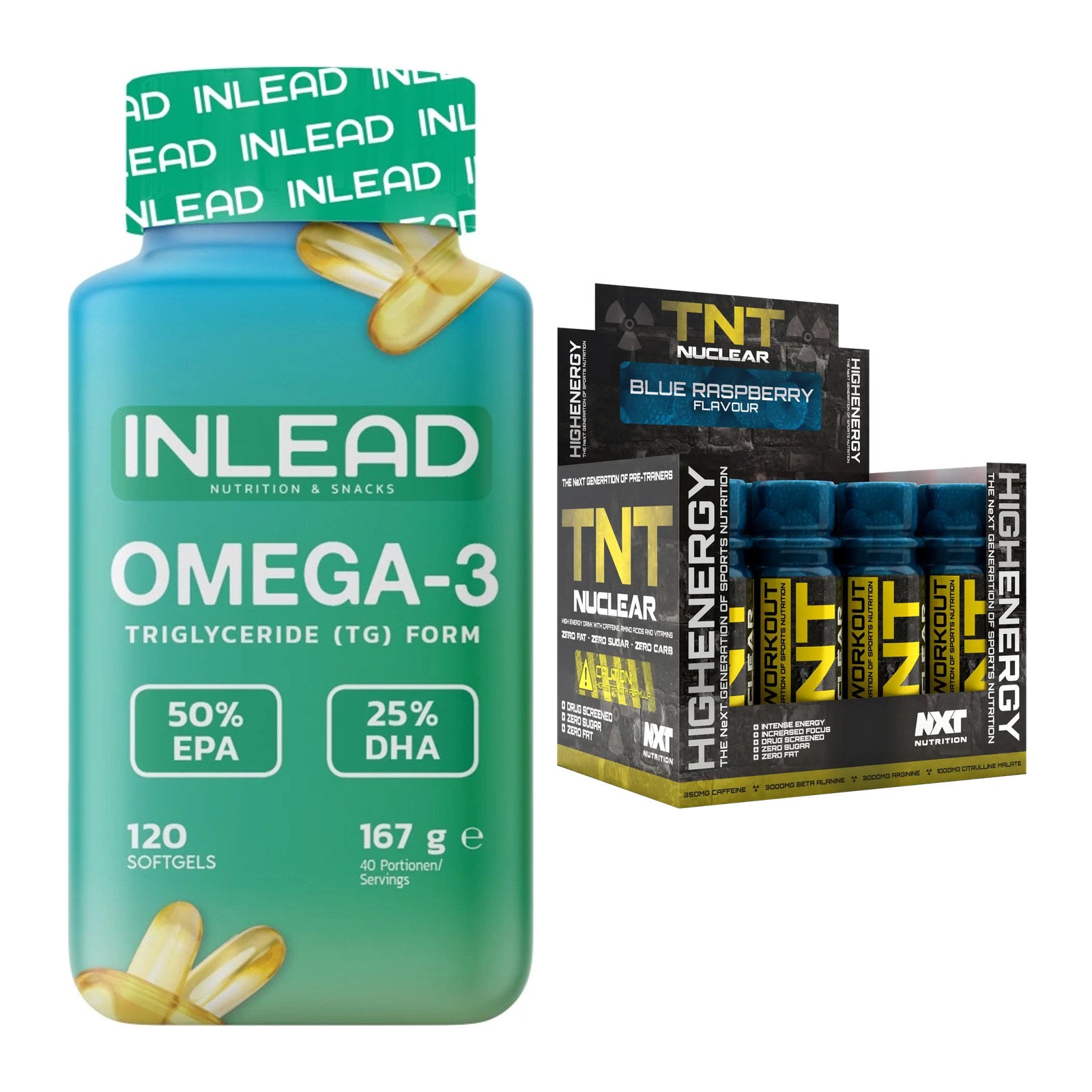 Diät-Duo: INLEAD Omega-3 + NXT Nutrition TNT Nuclear Shots – alle enthaltenen Artikel
