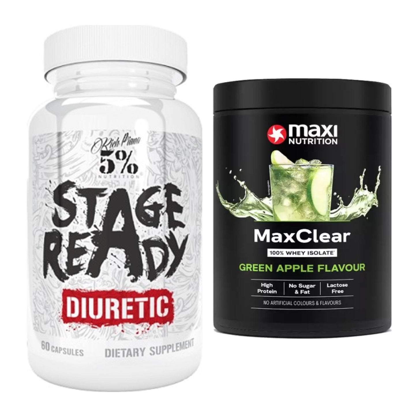 Diät-Duo: 5% Nutrition Stage Ready + MaxiNutrition MaxClear 100% – alle enthaltenen Artikel