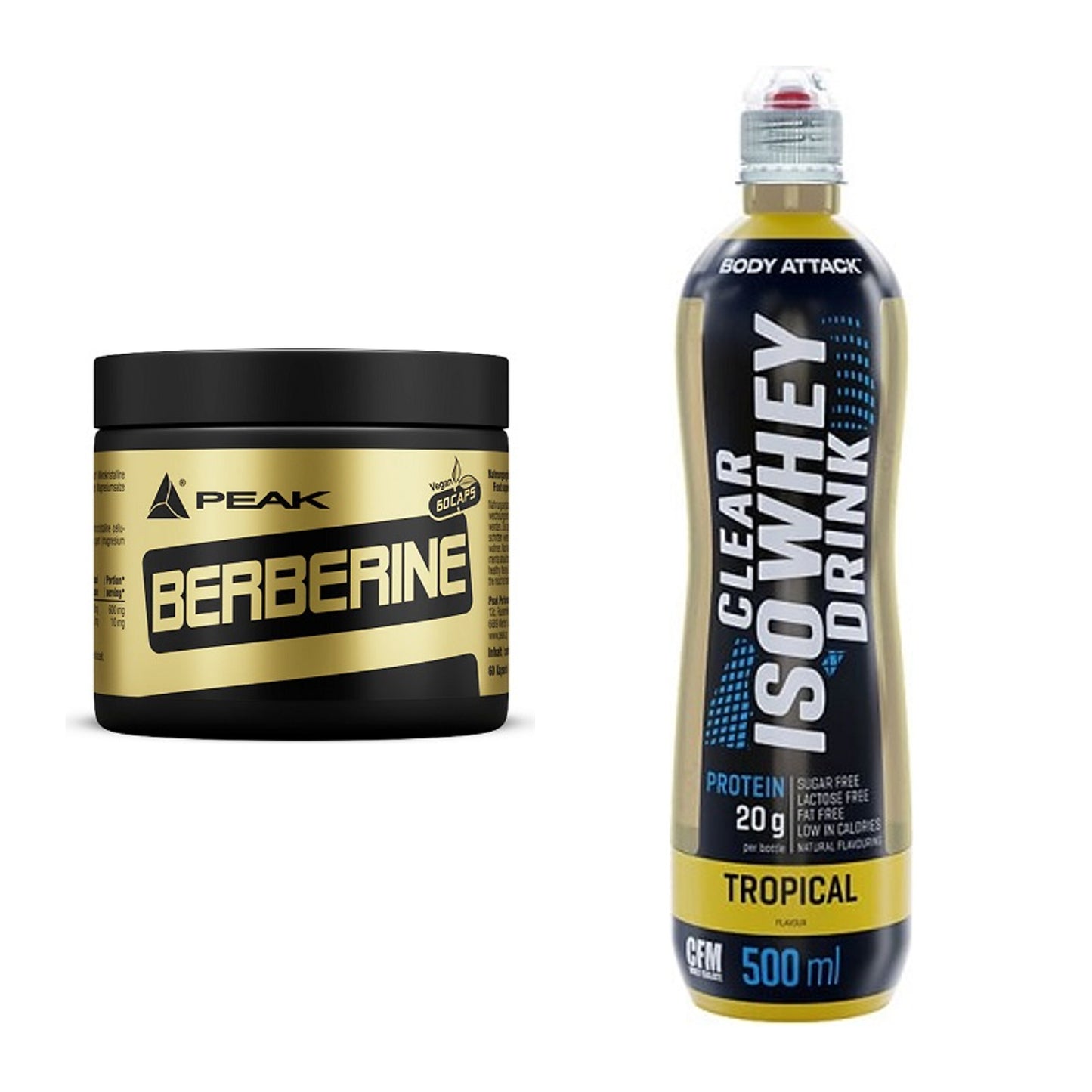 Diät-Duo: Peak Berberine + Body Attack Clear Iso Whey Drink – alle enthaltenen Artikel