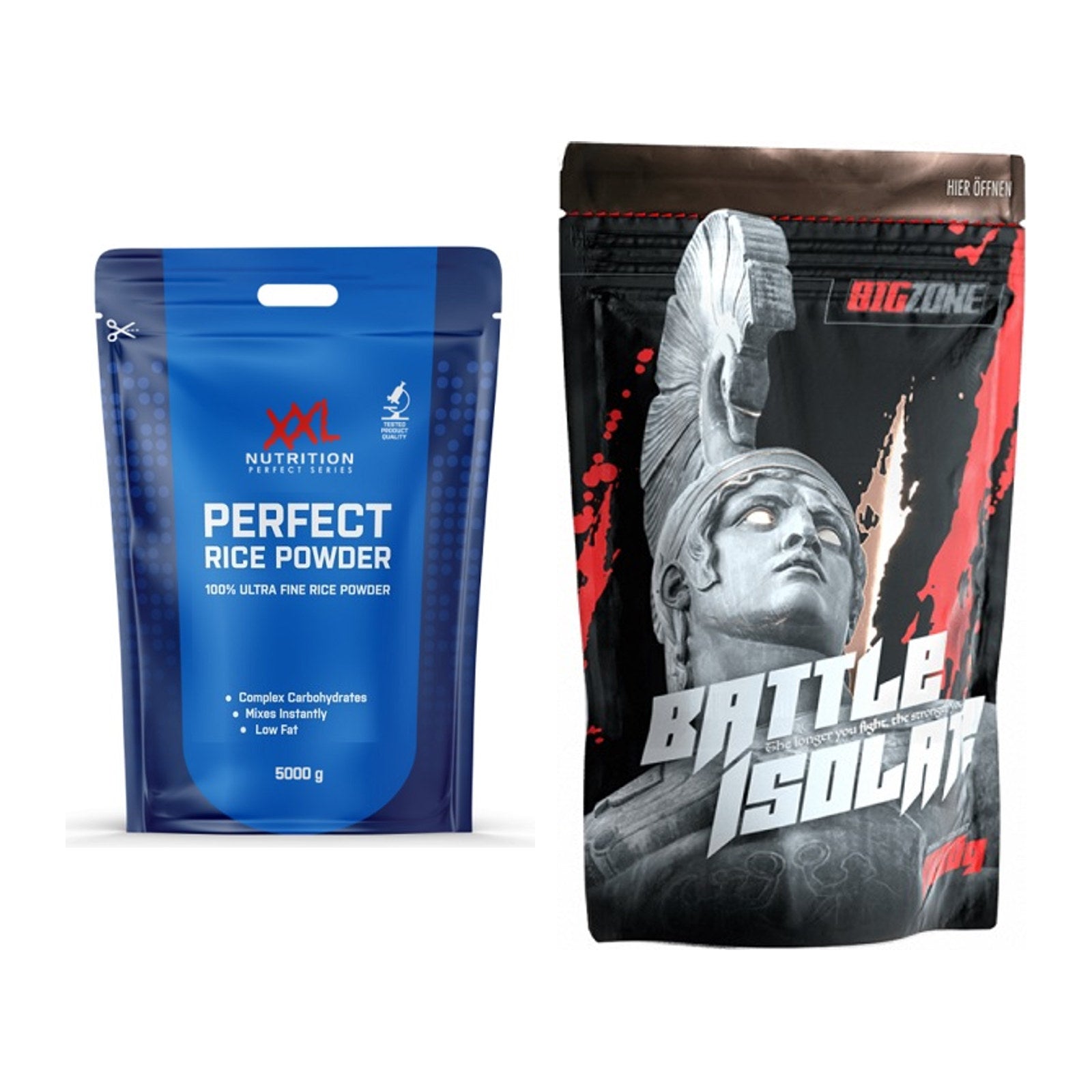 Diät-Duo: XXL Nutrition Perfect Rice Powder + Big Zone Battle Isolate – alle enthaltenen Artikel