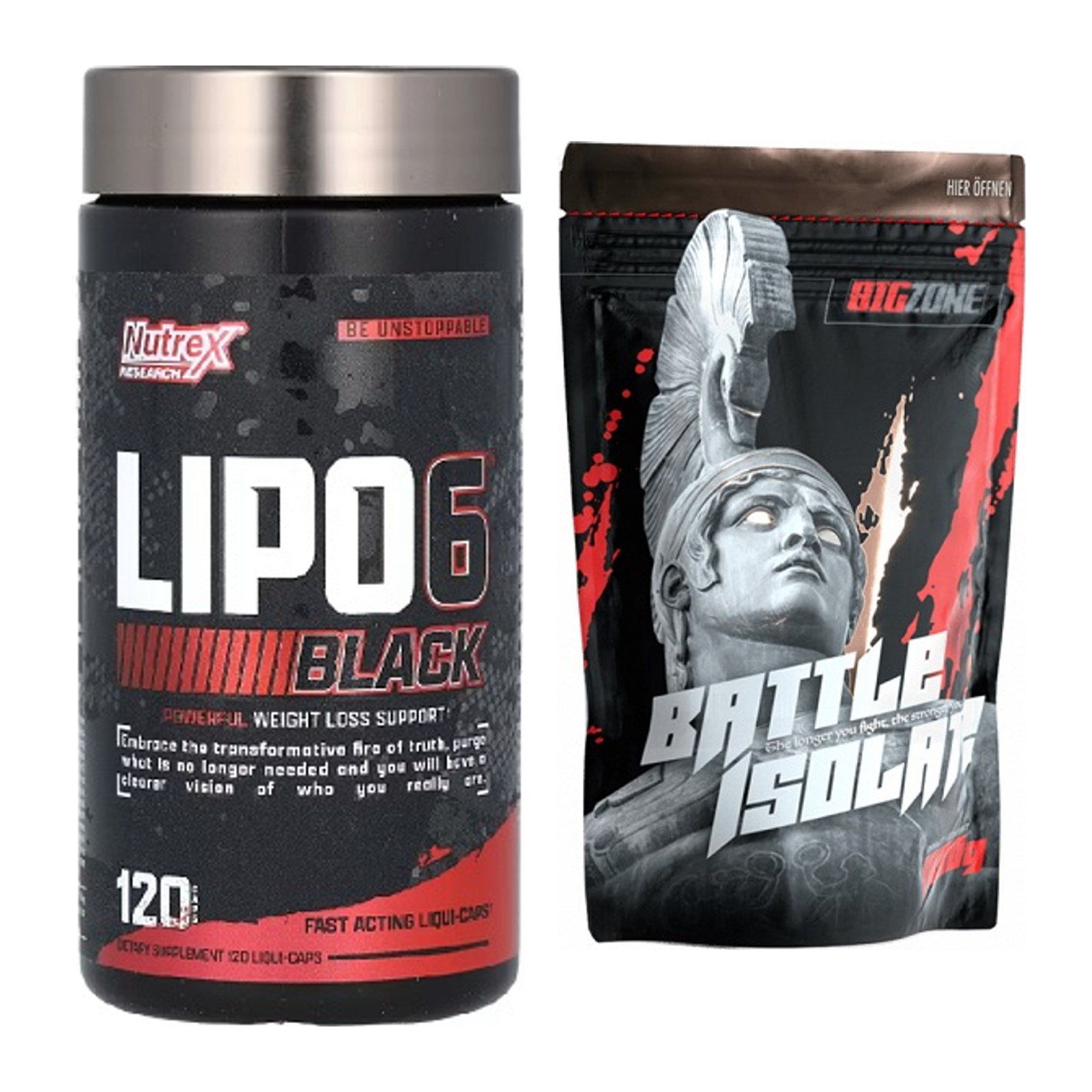 Diät-Duo: Nutrex Lipo 6 black 120 liquid + Big Zone Battle Isolate – alle enthaltenen Artikel