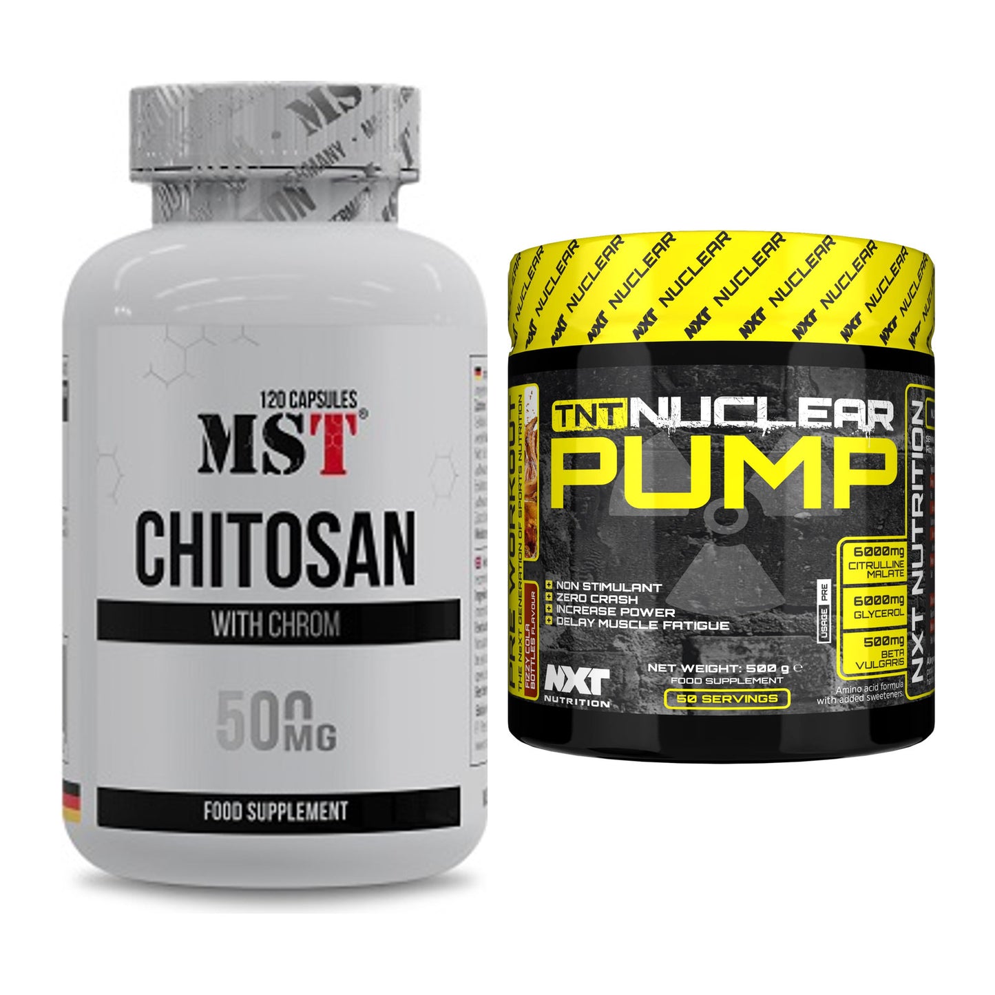 Diät-Duo: MST Chitosan + Chrom + NXT Nutrition TNT Nuclear Pump – alle enthaltenen Artikel