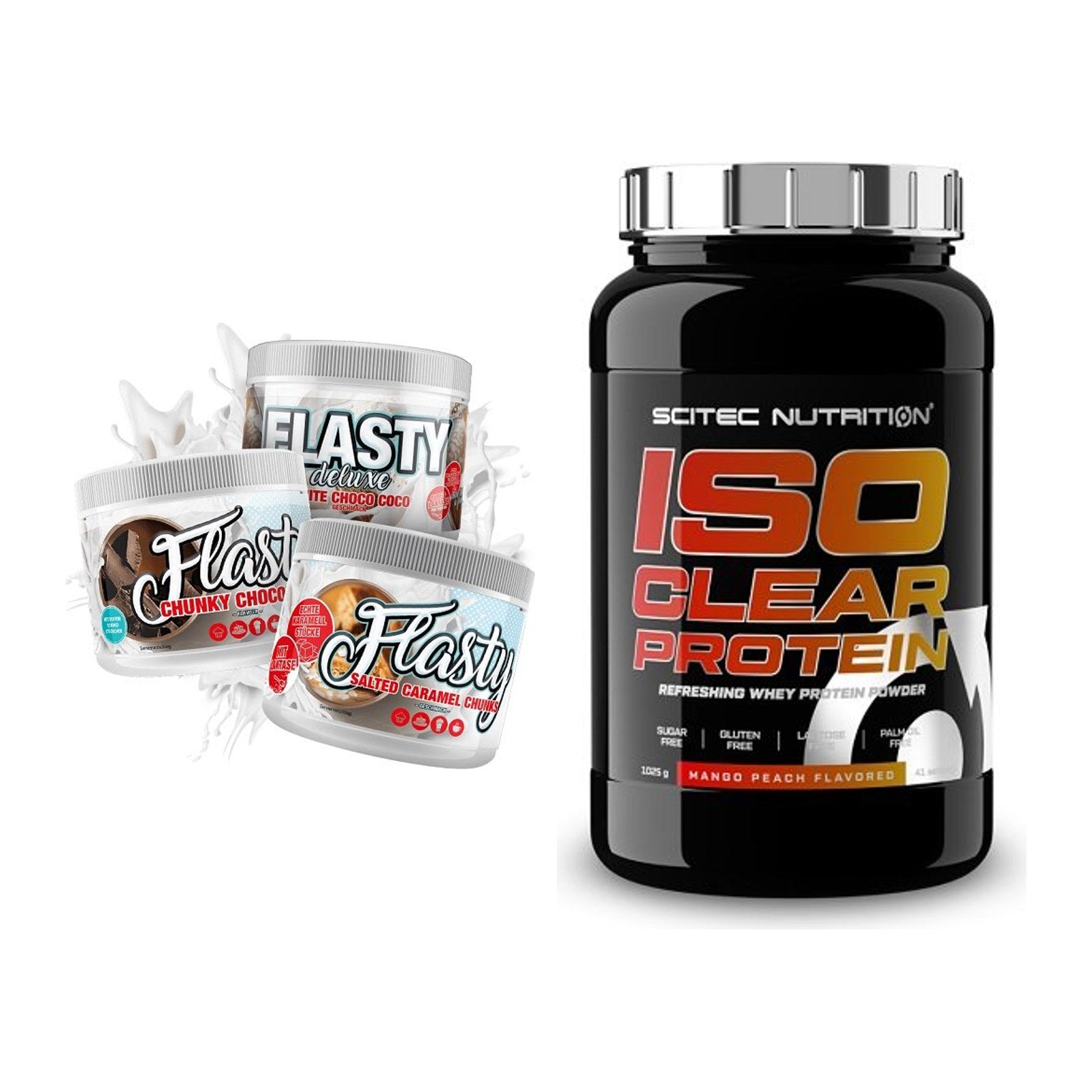 Diät-Duo: Sinob Flasty Geschmackspulver + Scitec IsoClear Protein – alle enthaltenen Artikel