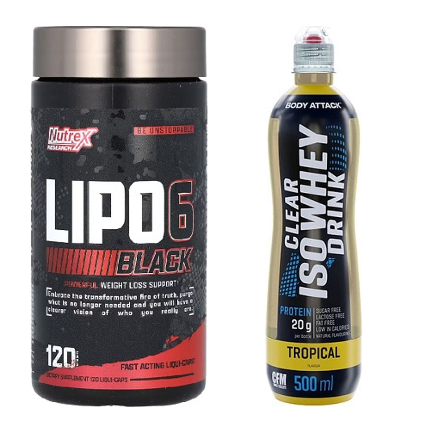 Diät-Duo: Nutrex Lipo 6 black 120 + Body Attack Clear Iso Whey – alle enthaltenen Artikel