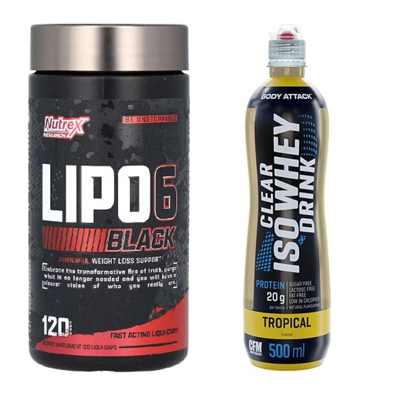 Diät-Duo: Nutrex Lipo 6 black 120 + Body Attack Clear Iso Whey – alle enthaltenen Artikel