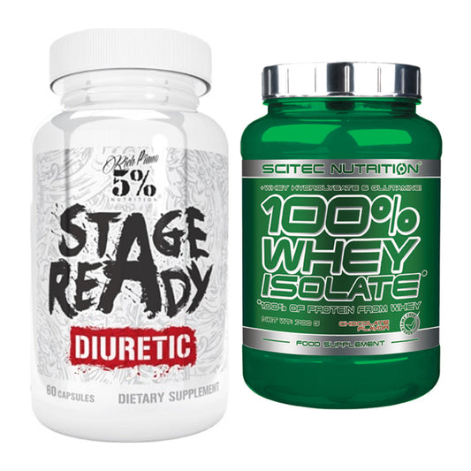 Diät-Duo: 5% Nutrition Stage Ready Diuretic + Scitec Whey Isolate – alle enthaltenen Artikel