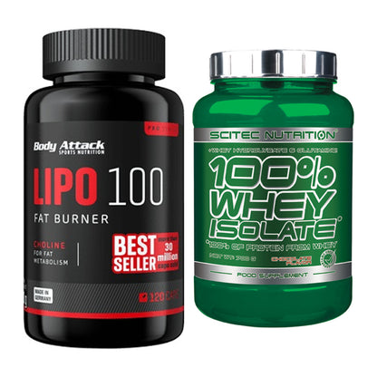 Diät-Duo: Body Attack Lipo 100 (120 Kapsel) + Scitec Whey Isolate – alle enthaltenen Artikel