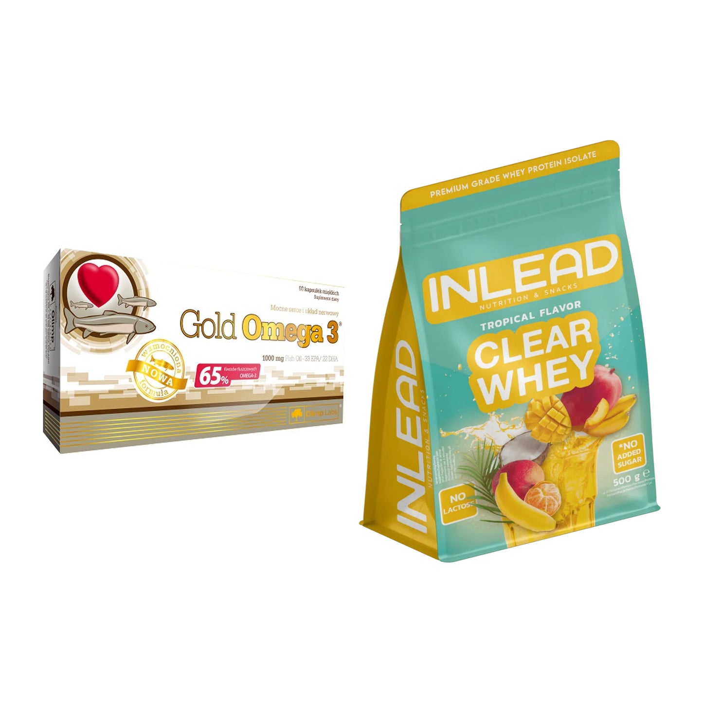 Diät-Duo: Olimp Omega 3 Gold Edition + INLEAD Clear Whey Isolate – alle enthaltenen Artikel