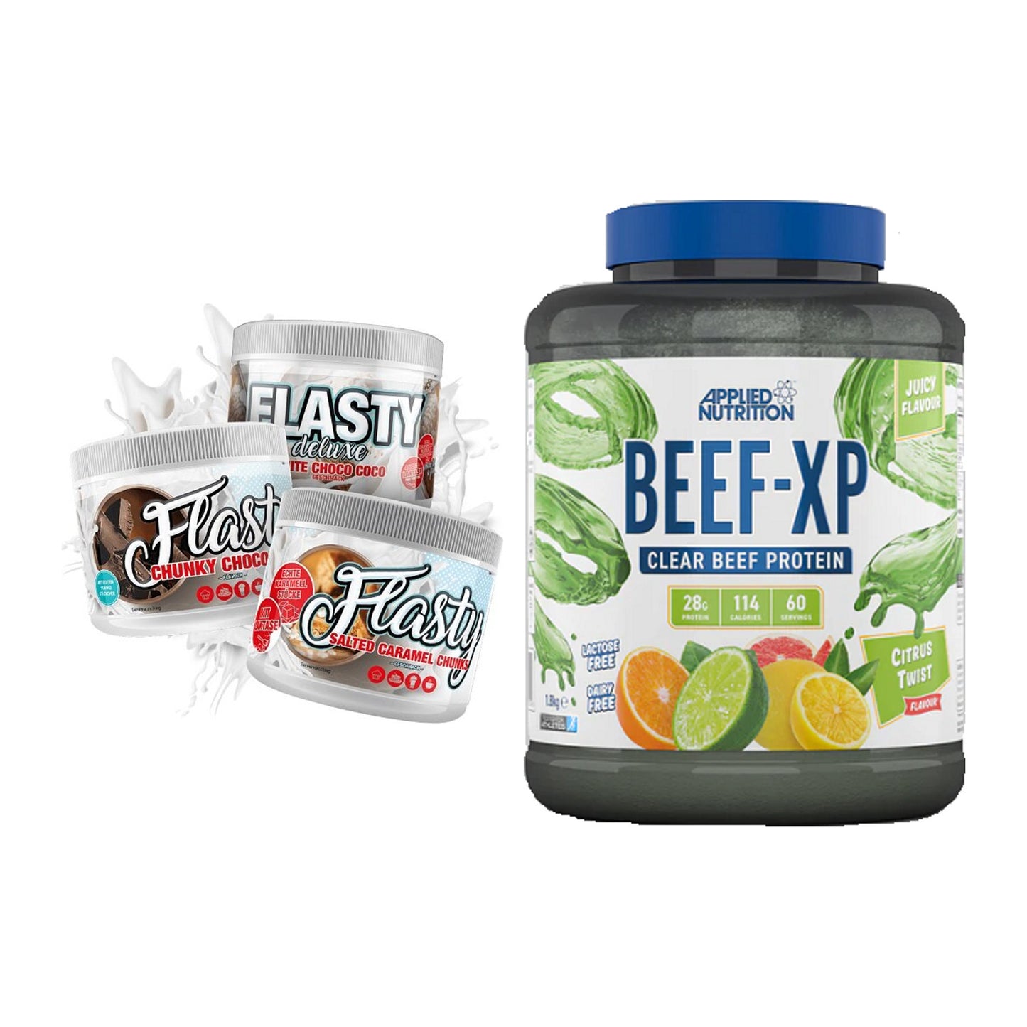 Diät-Duo: Sinob Flasty Geschmackspulve + Applied Nutrition Clear Beef – alle enthaltenen Artikel