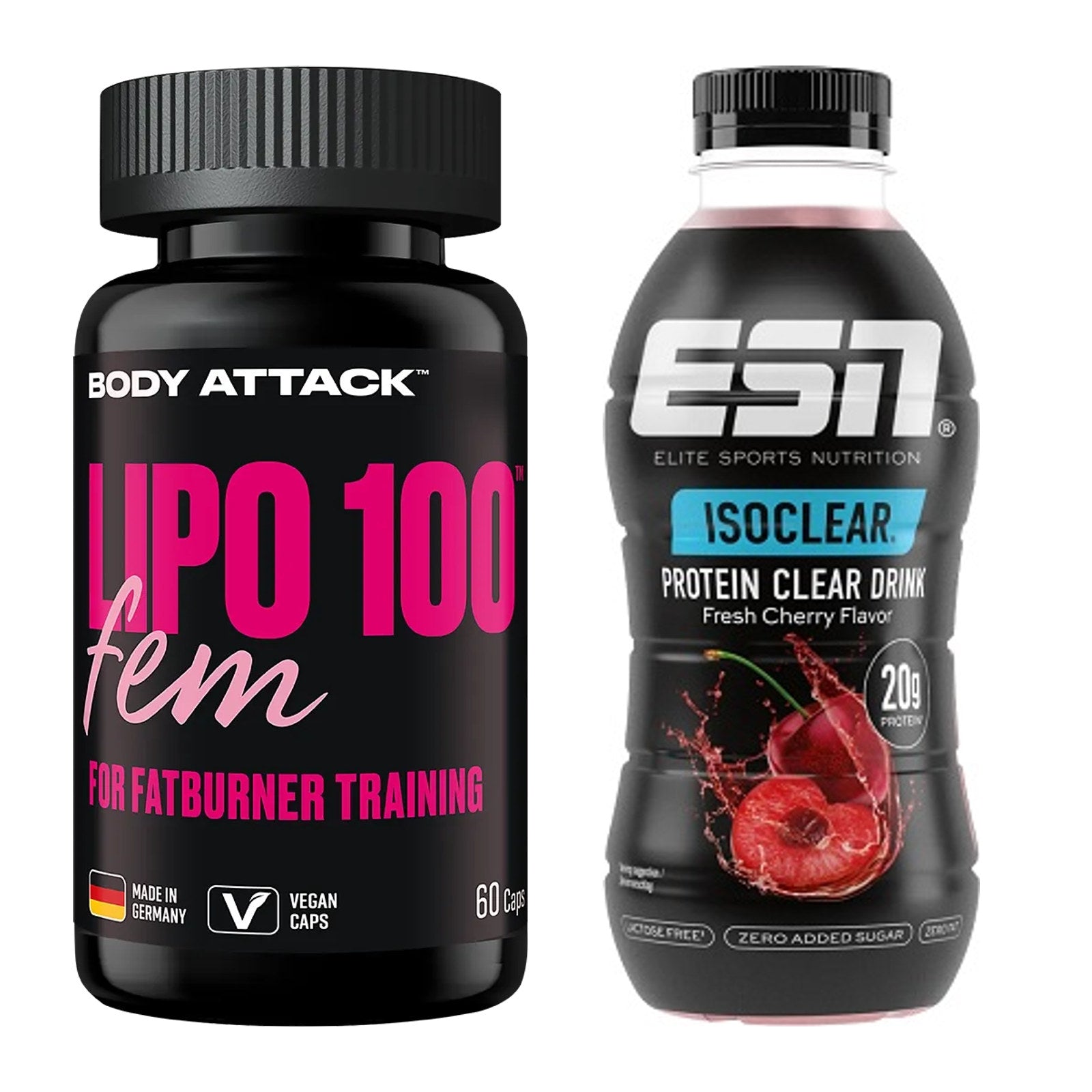 Diät-Duo: Body Attack Lipo 100 Fem + ESN Isoclear RTD – alle enthaltenen Artikel