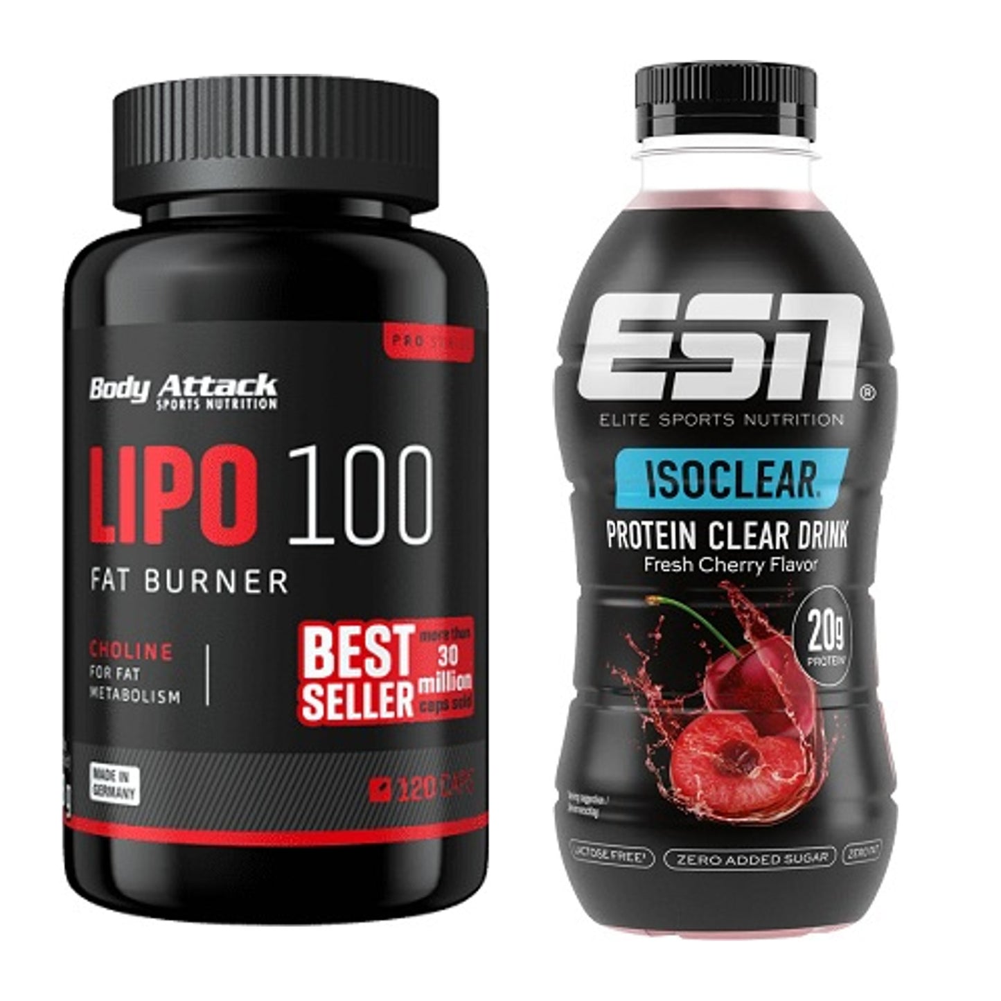 Diät-Duo: Body Attack Lipo 100 (120 Kapsel) + ESN Isoclear RTD – alle enthaltenen Artikel